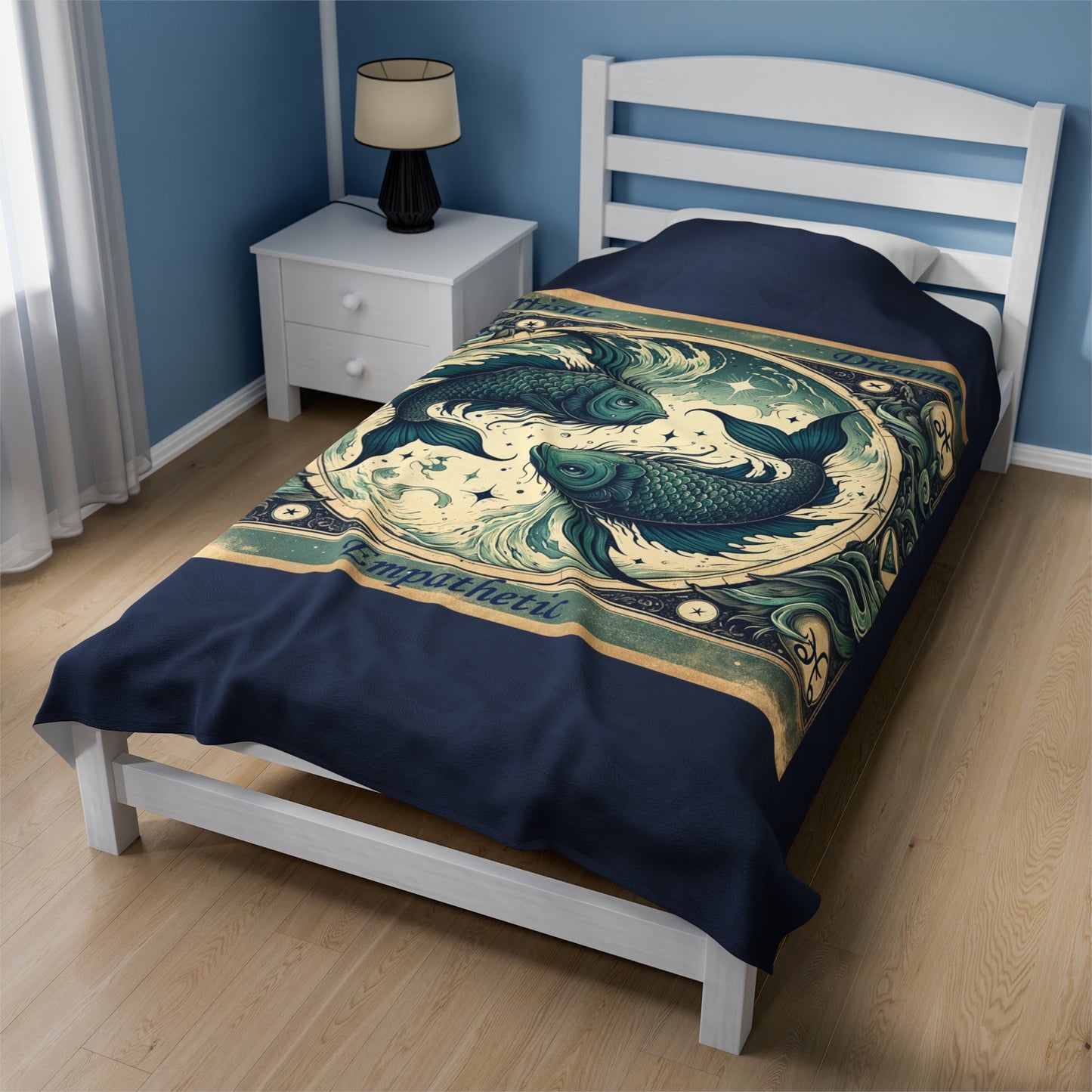 Vintage Pisces - Couverture en peluche en velours bleu vintage