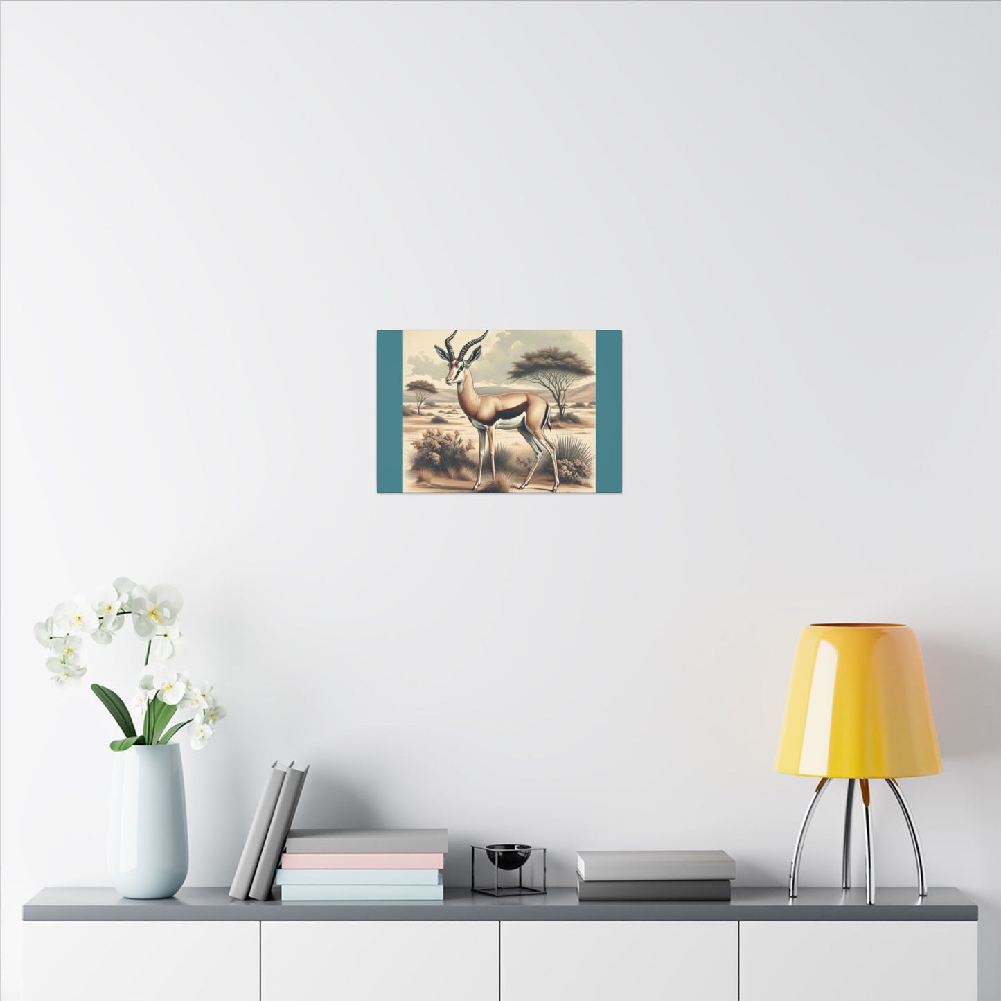 Gazelle Animal Wall Art - Vintage Green Canvas
