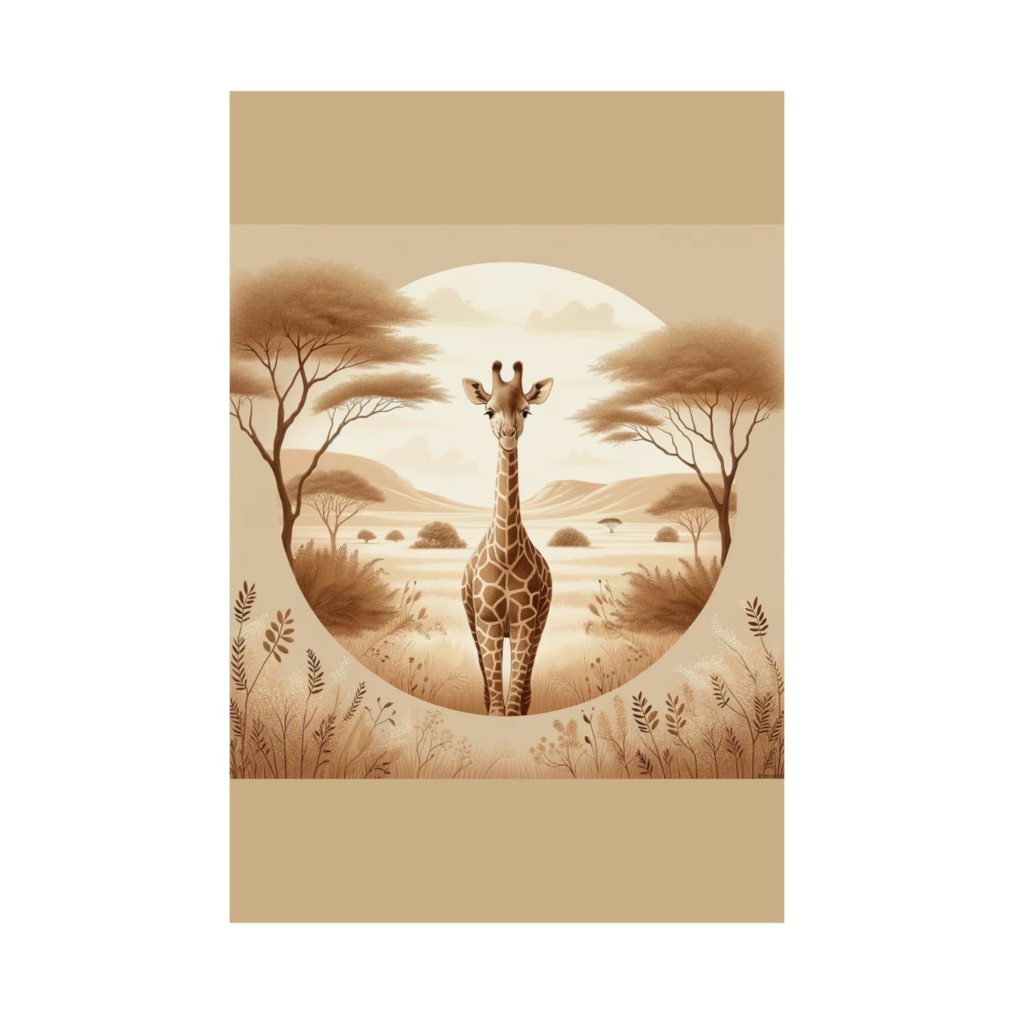Affiche de safari avec portrait de girafe pour chambre d'enfant, décoration d'intérieur | Tan Matte