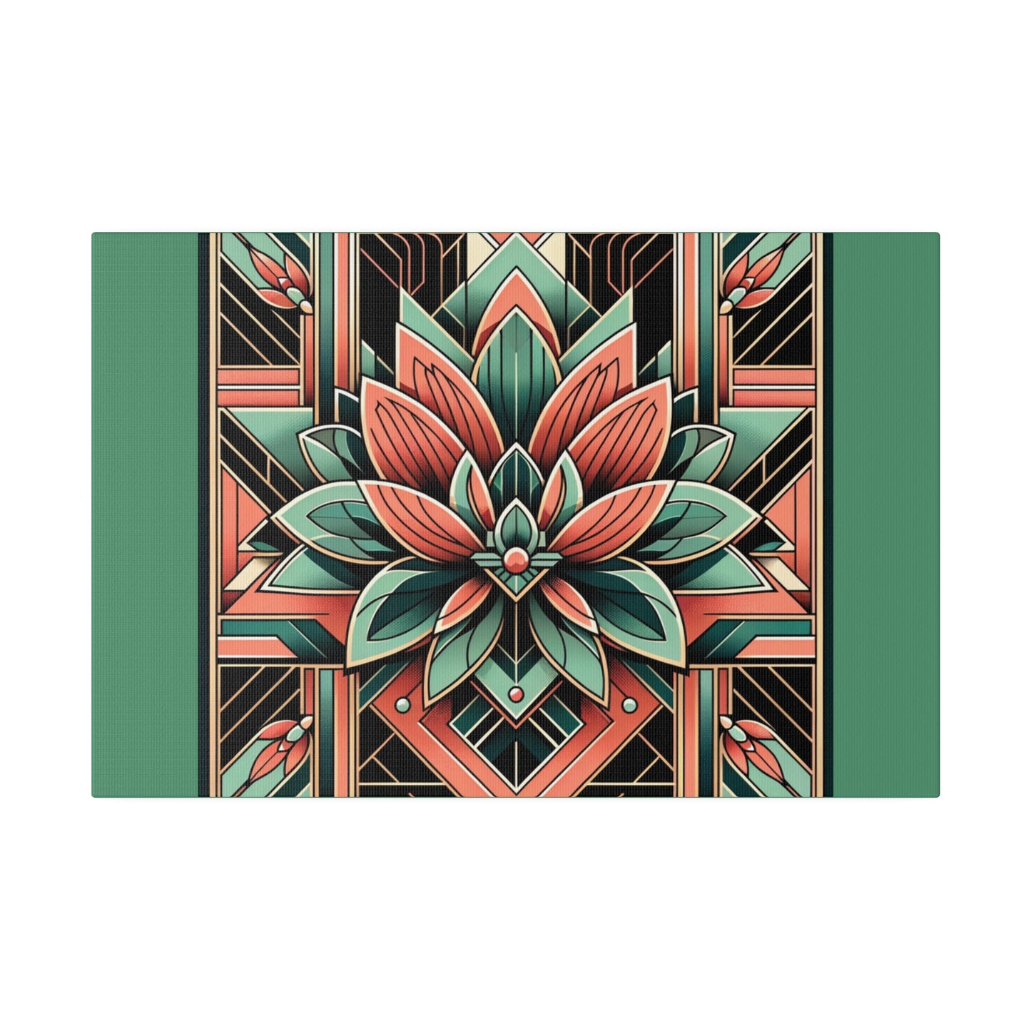 Lotus Art Deco Wall Art on Green Stretched Canvas