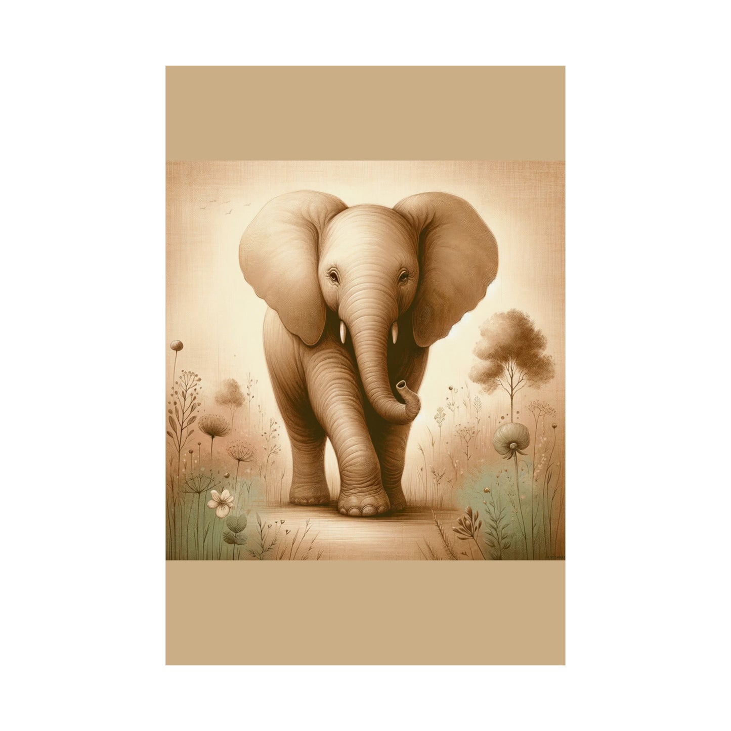 Éléphant majestueux | Affiche verticale mate beige