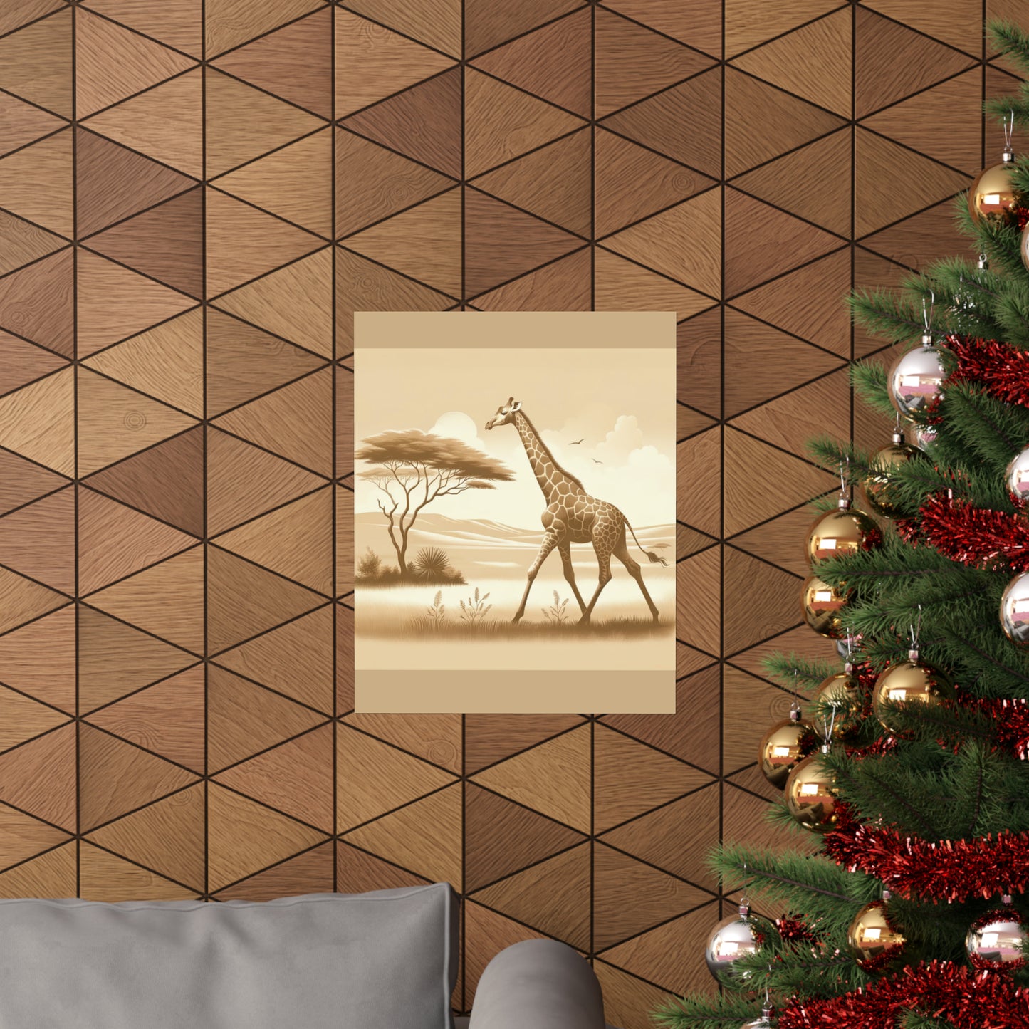 Décoration murale pour chambre d'enfant Girafe | Affiche verticale mate beige