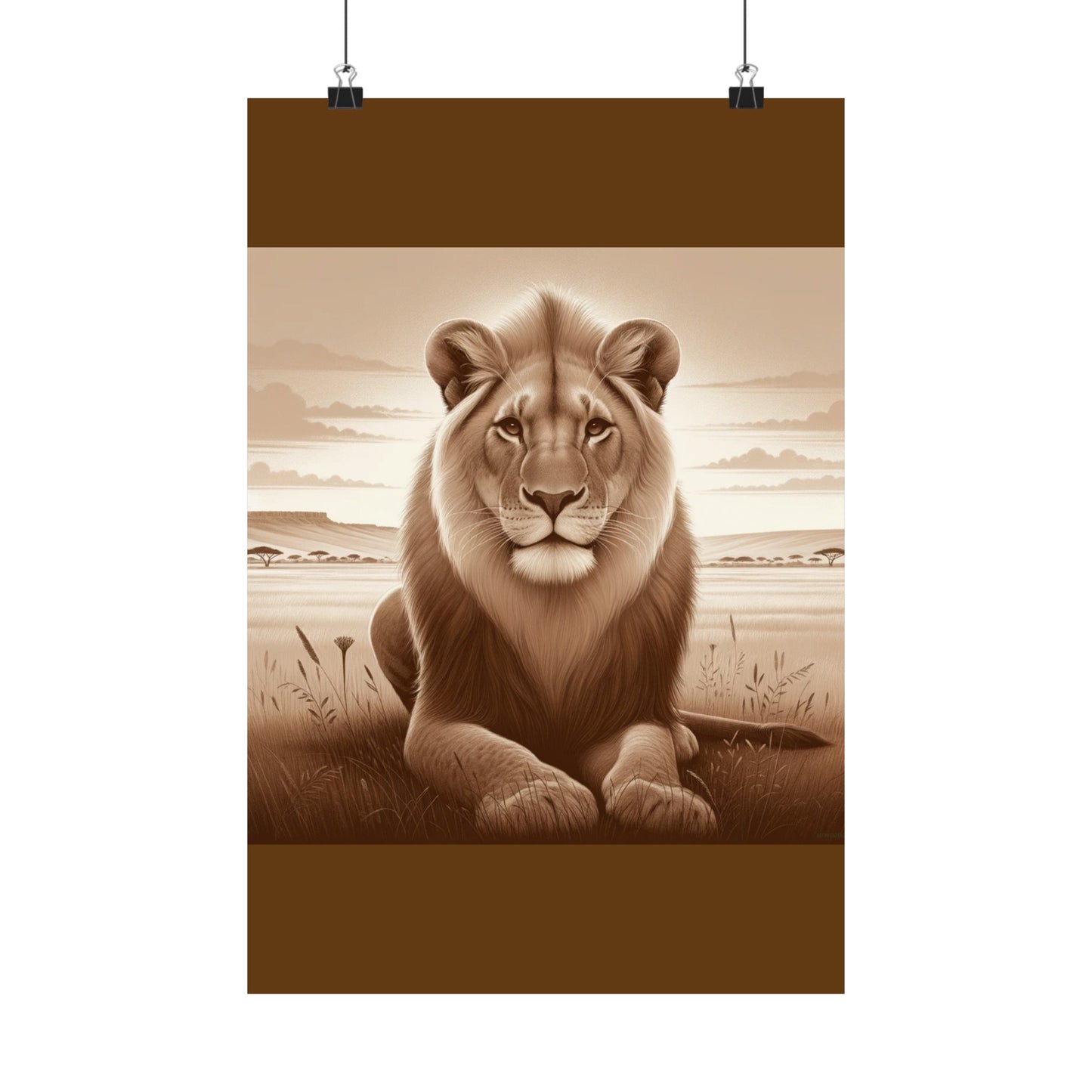Décoration murale représentant un lion majestueux de safari - Affiche mate marron