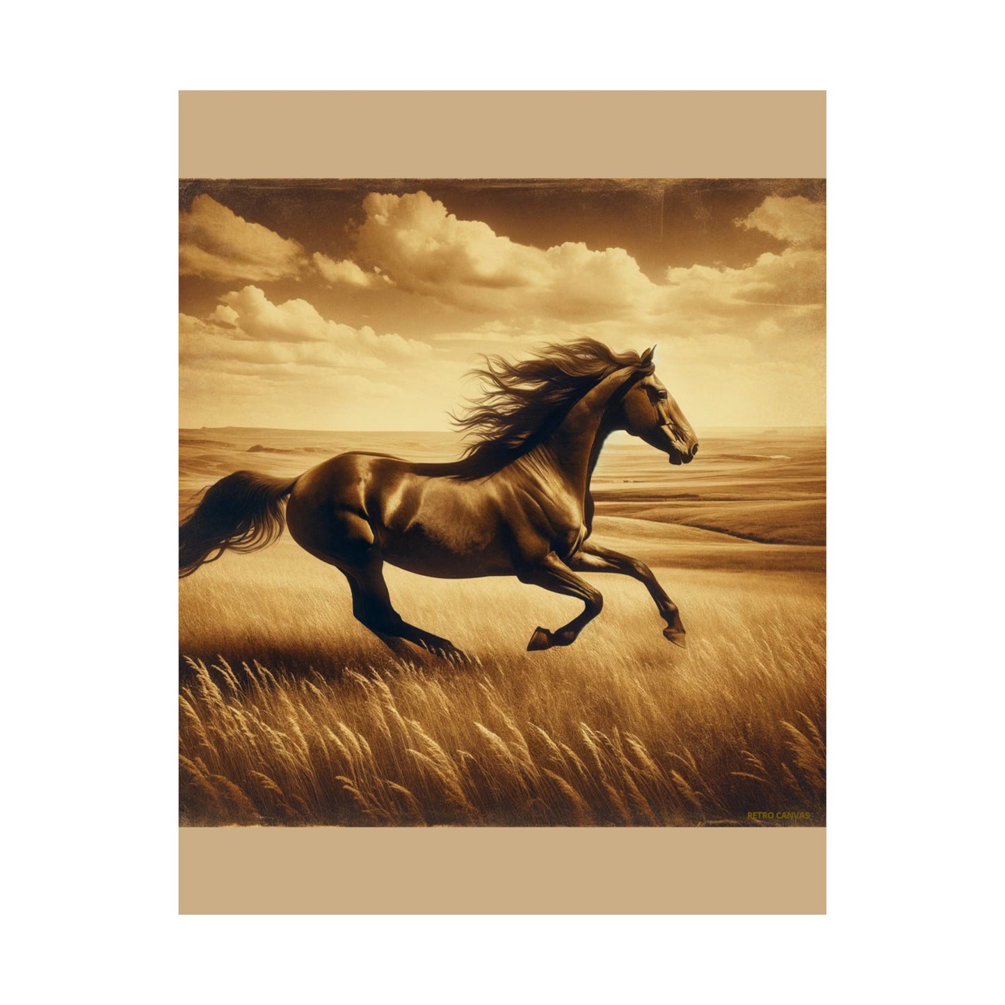 Décoration murale représentant un cheval courant pour chambre d'enfant - Affiche mate beige