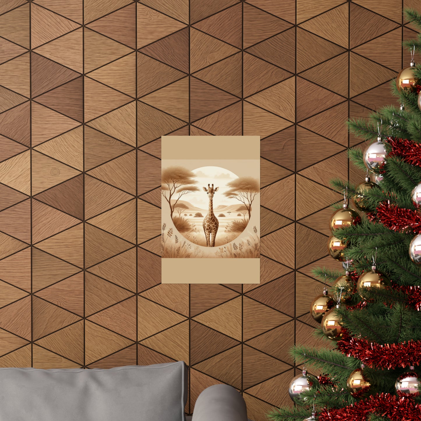 Affiche de safari avec portrait de girafe pour chambre d'enfant, décoration d'intérieur | Tan Matte