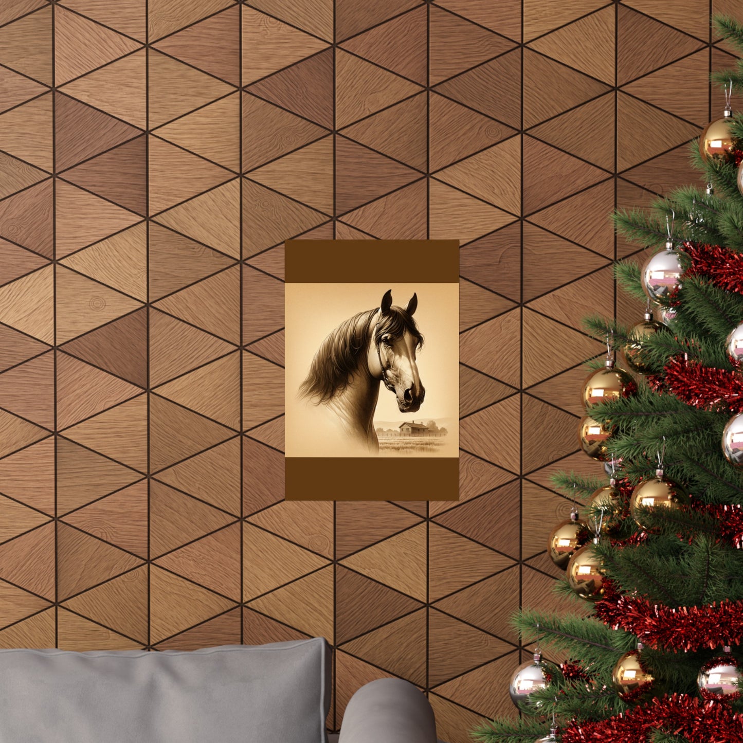 Affiche murale avec motif cheval - Marron mat