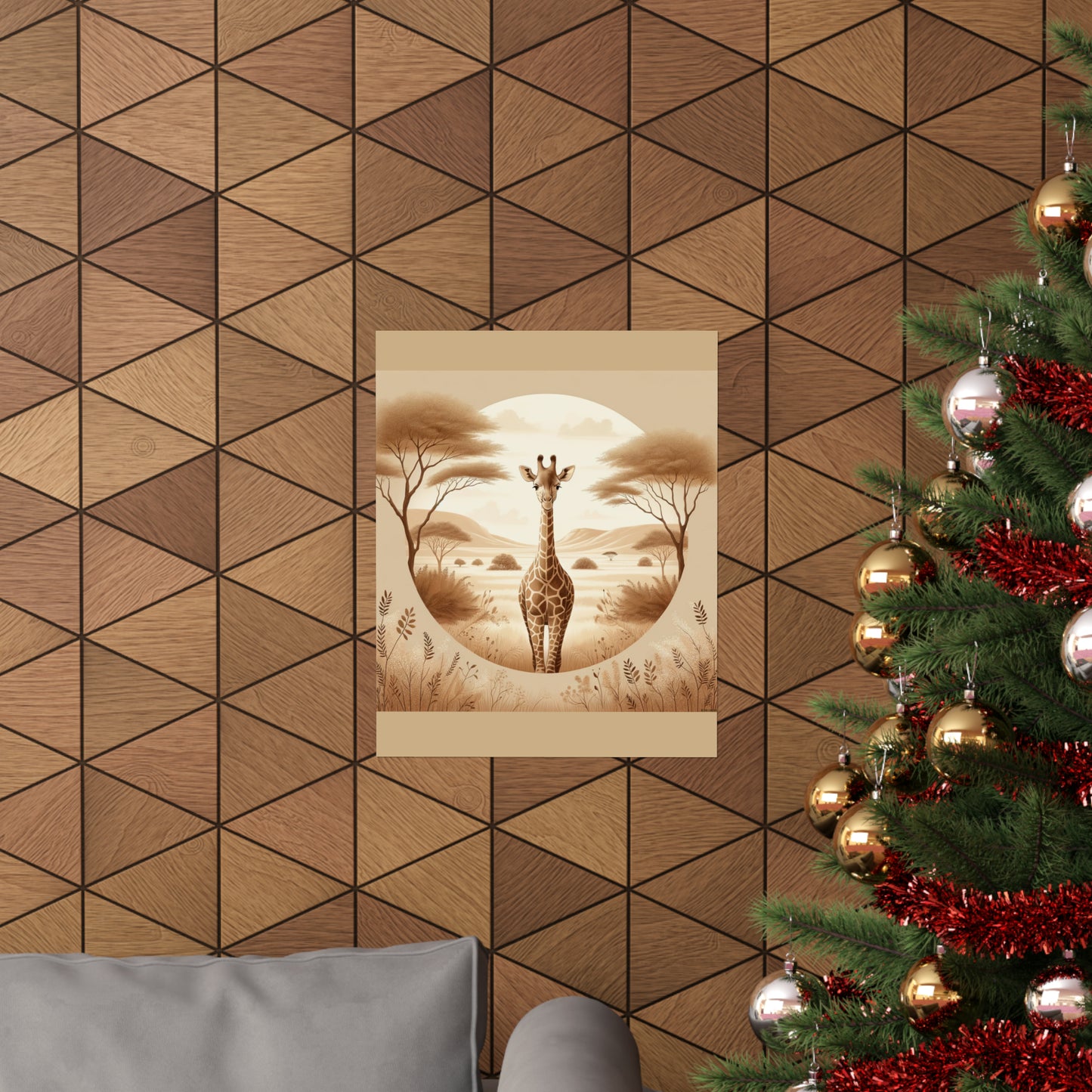 Affiche de safari avec portrait de girafe pour chambre d'enfant, décoration d'intérieur | Tan Matte