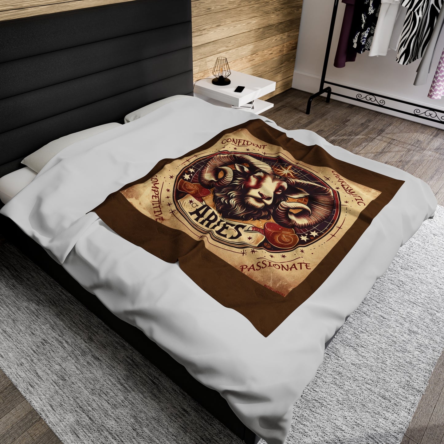 Couverture en peluche en velours marron avec motif du zodiaque Bélier vintage