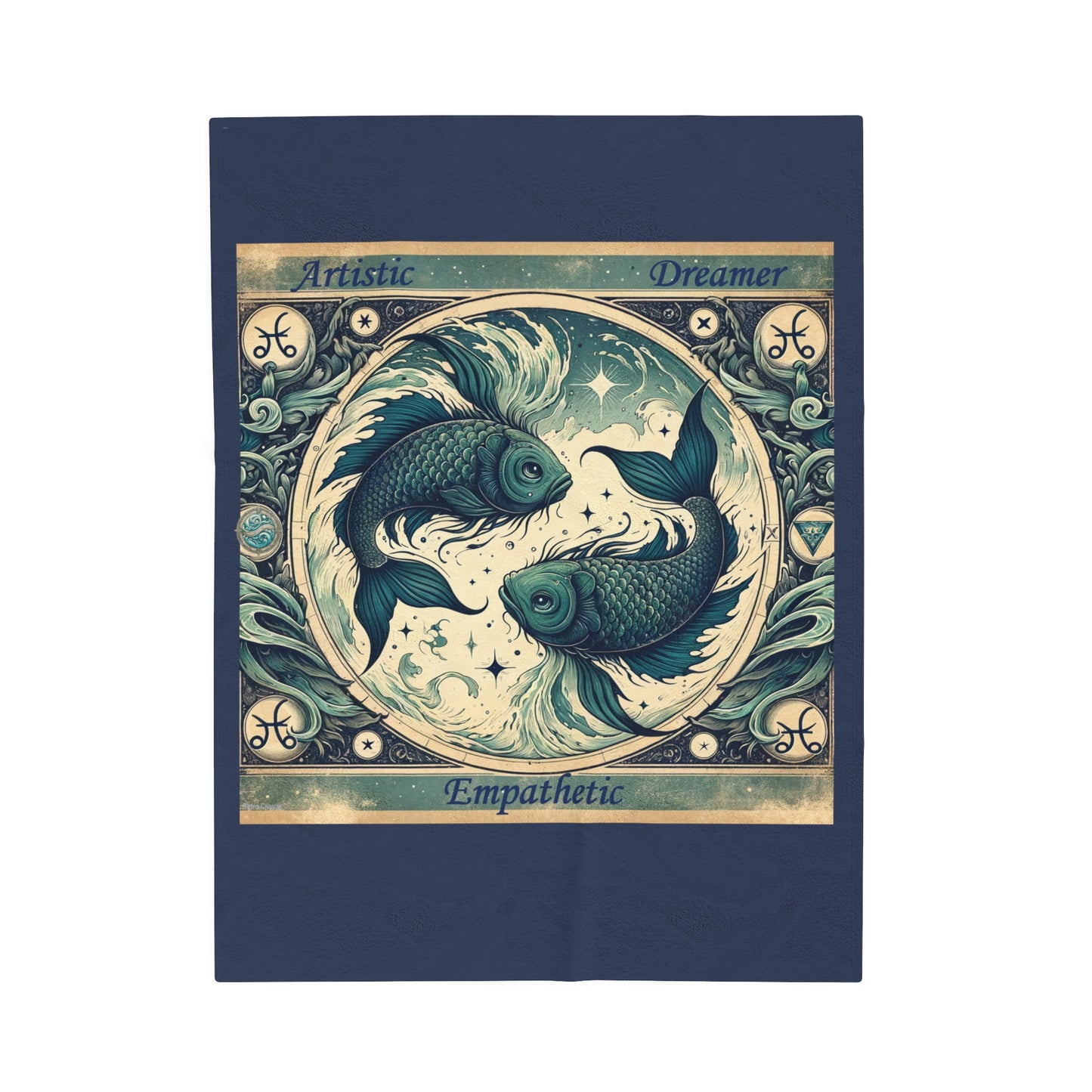 Vintage Pisces - Couverture en peluche en velours bleu vintage