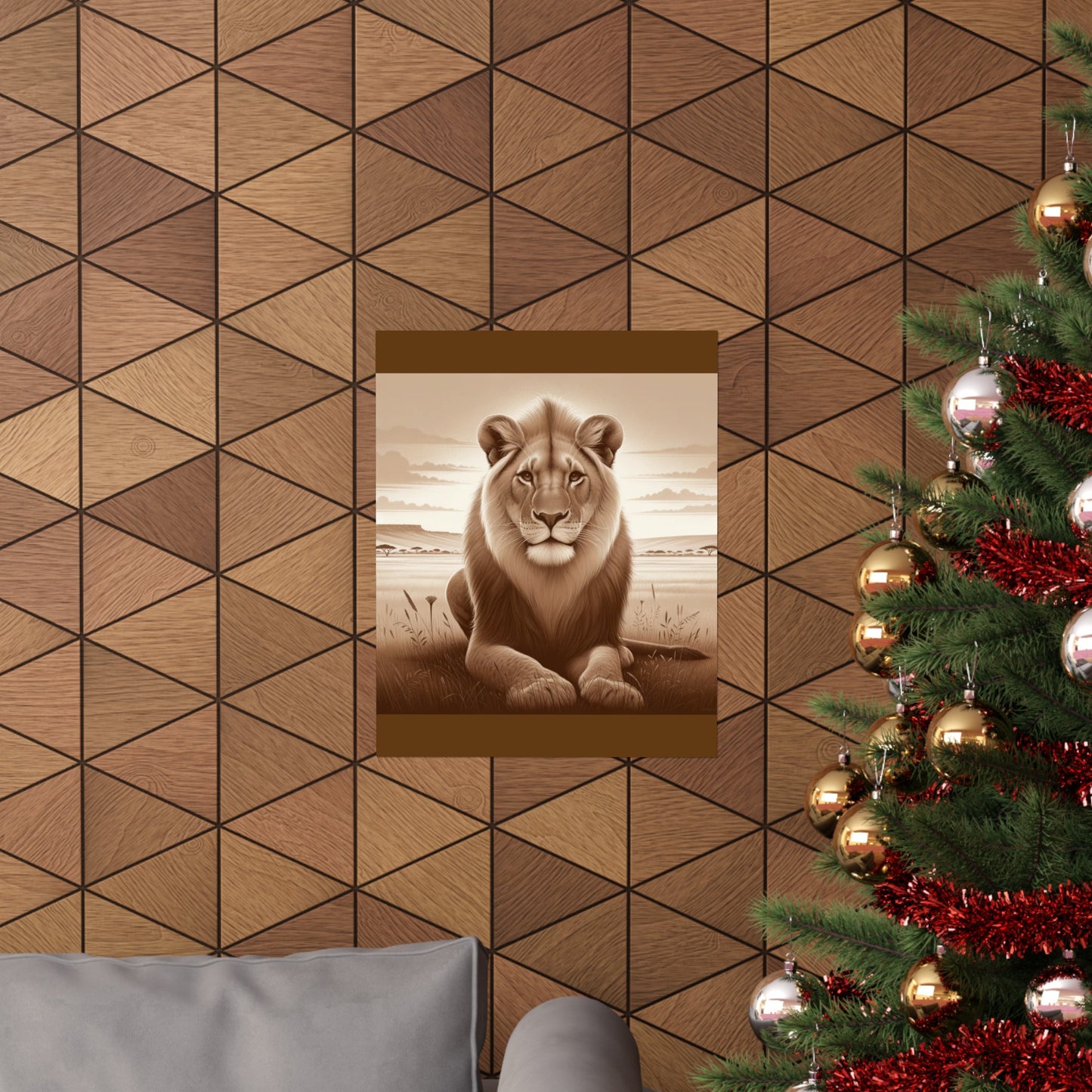 Décoration murale représentant un lion majestueux de safari - Affiche mate marron