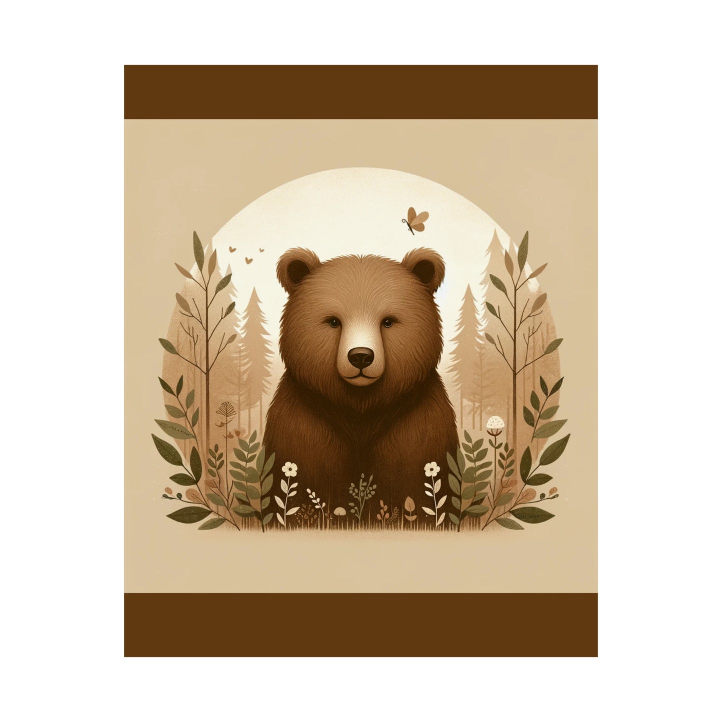 Affiche d'ours brun, idée cadeau pour chambre d'enfant | Affiche mate marron