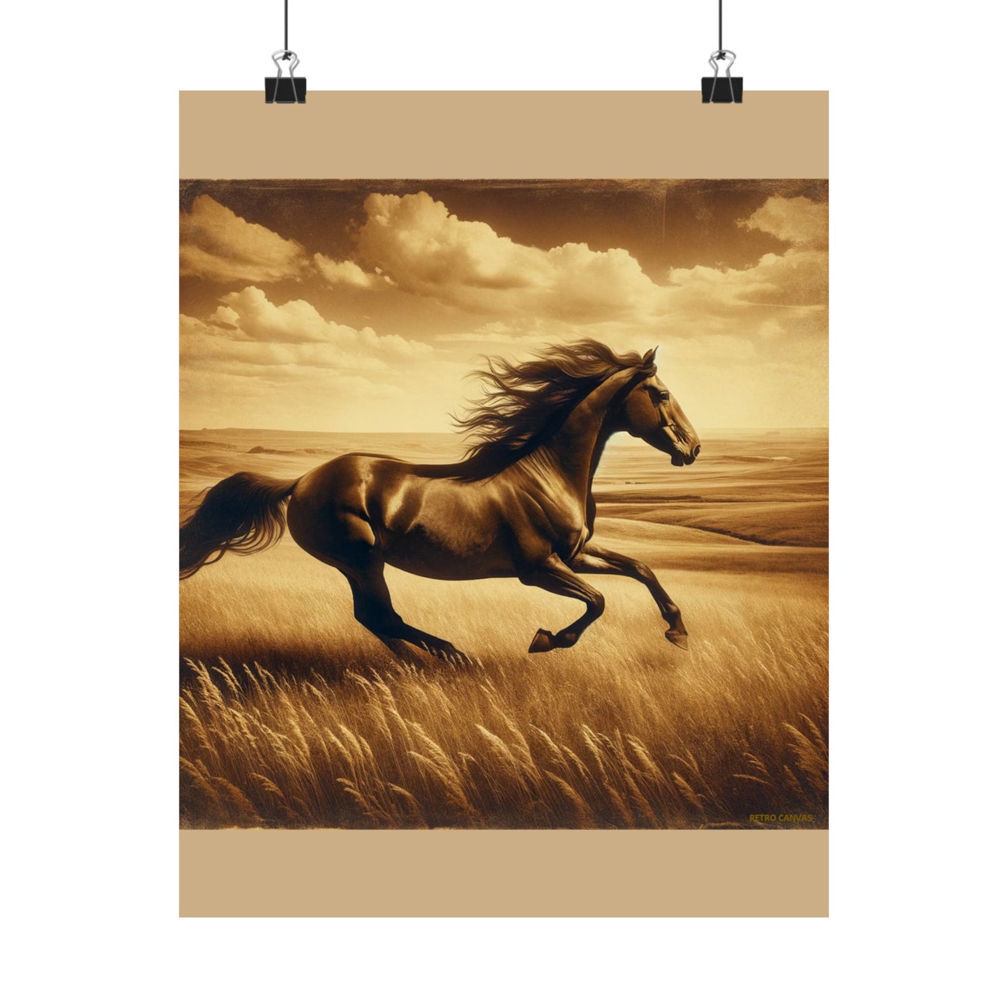 Décoration murale représentant un cheval courant pour chambre d'enfant - Affiche mate beige
