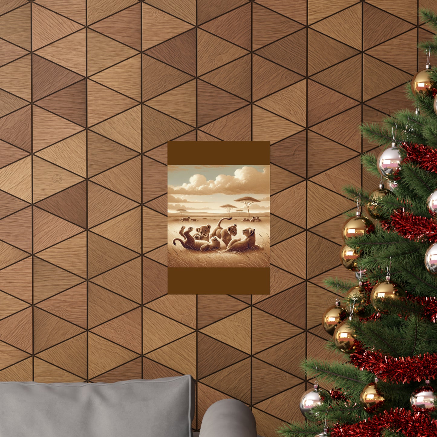Décoration murale Lionceaux pour chambre d'enfant | Affiche verticale mate marron