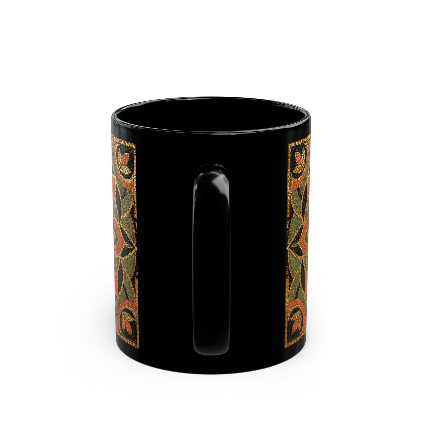 Meditation Mandala Black Mug — Yoga Lotus Pattern Coffee Cup (11oz)