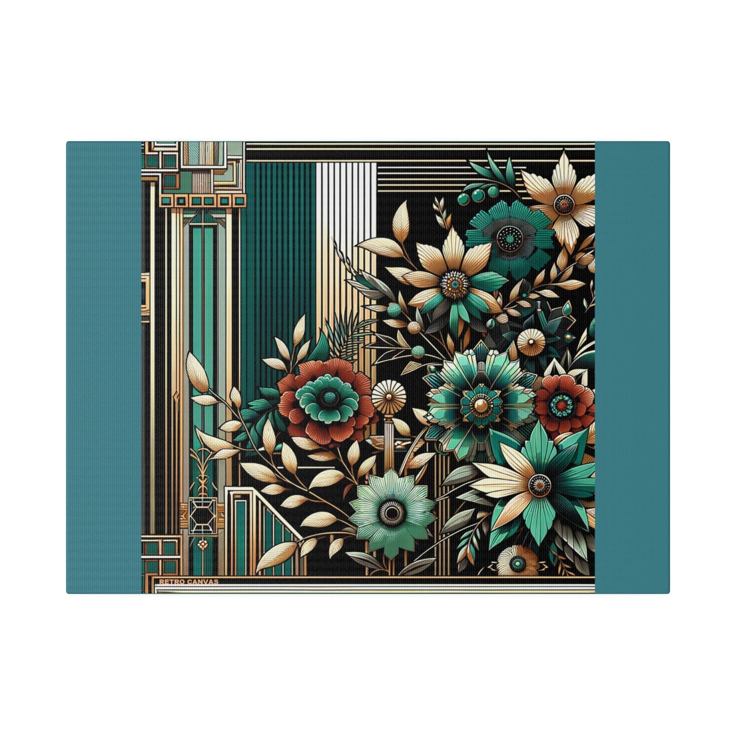 Bouquet de fleurs Art déco sur toile tendue noire