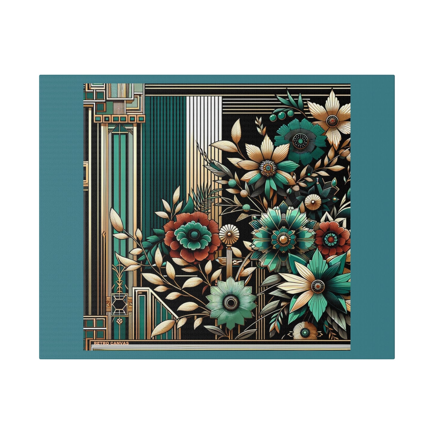 Bouquet de fleurs Art déco sur toile tendue noire