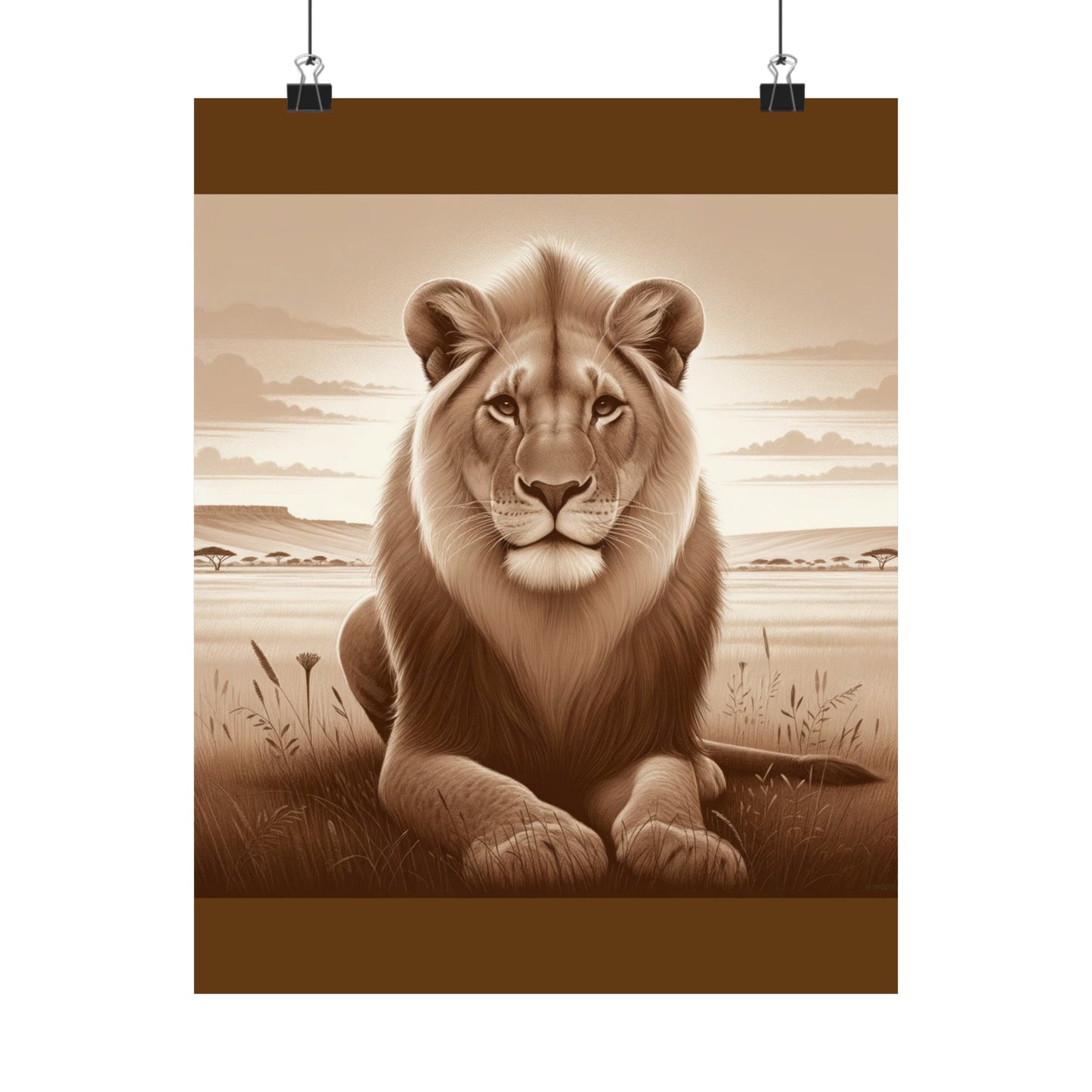 Décoration murale représentant un lion majestueux de safari - Affiche mate marron