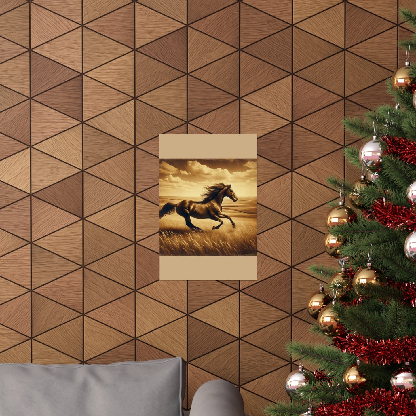 Décoration murale représentant un cheval courant pour chambre d'enfant - Affiche mate beige