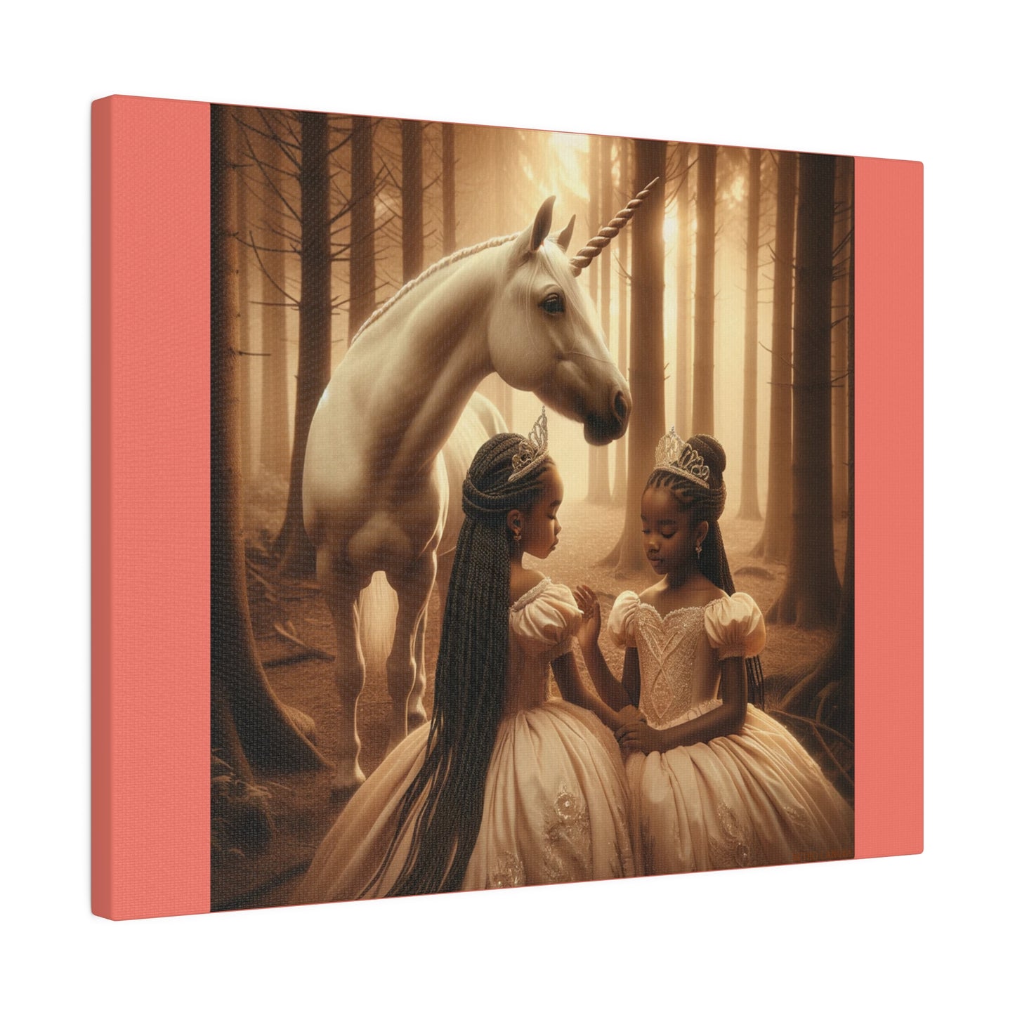 Princesses et Licorne - Toile tendue couleur saumon