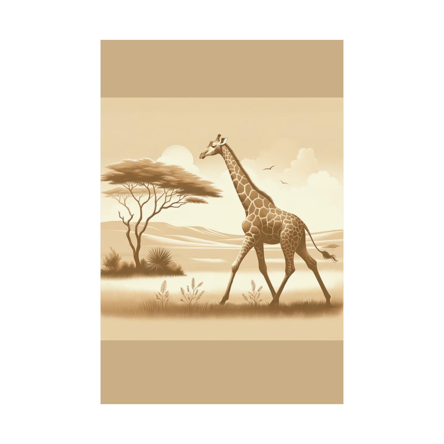 Décoration murale pour chambre d'enfant Girafe | Affiche verticale mate beige