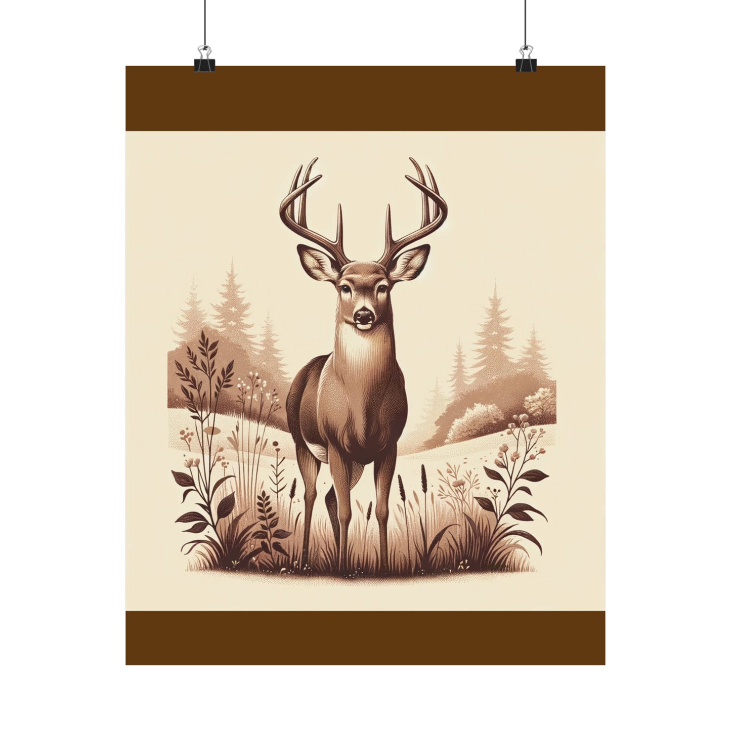 Cerf majestueux | Affiche verticale mate marron