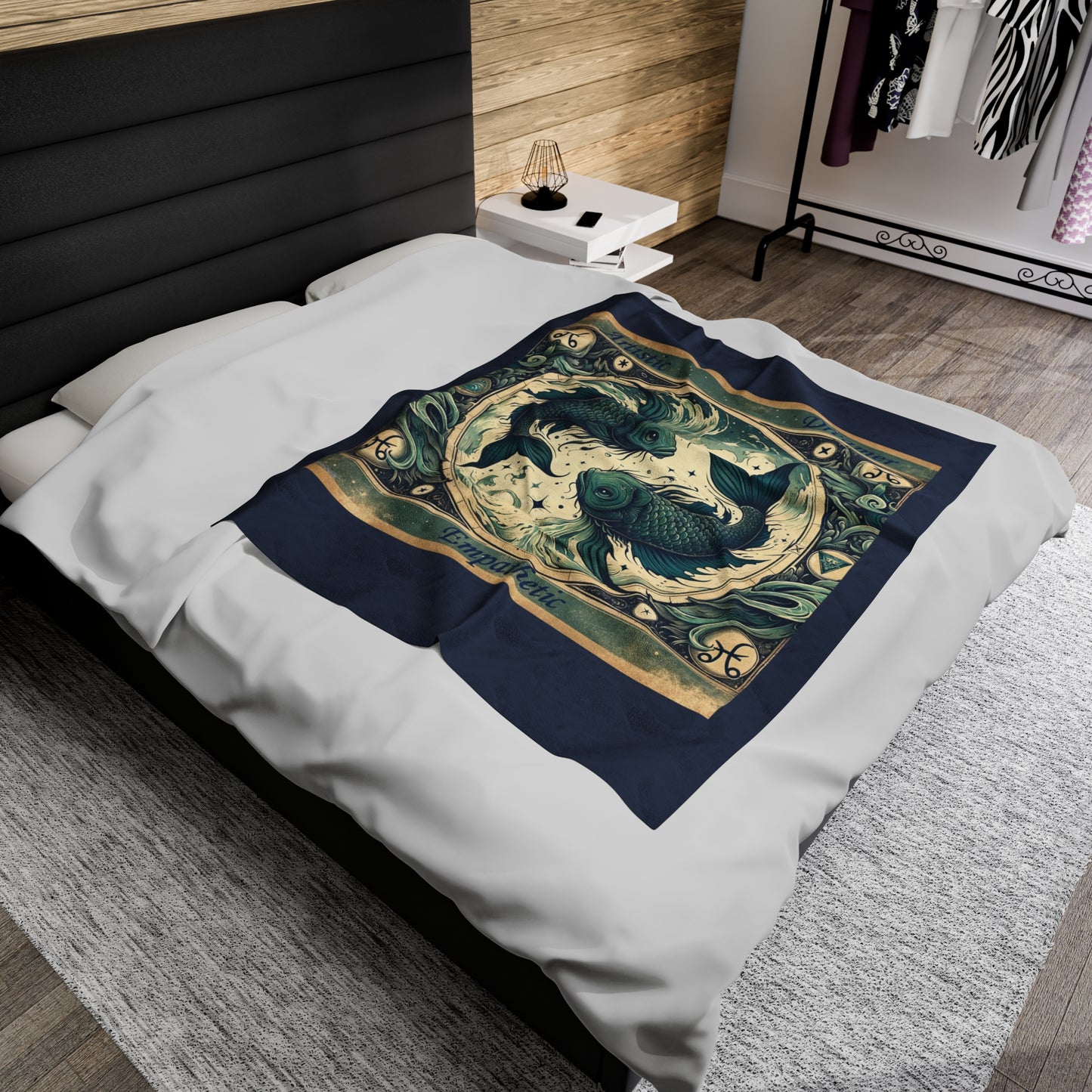 Vintage Pisces - Couverture en peluche en velours bleu vintage