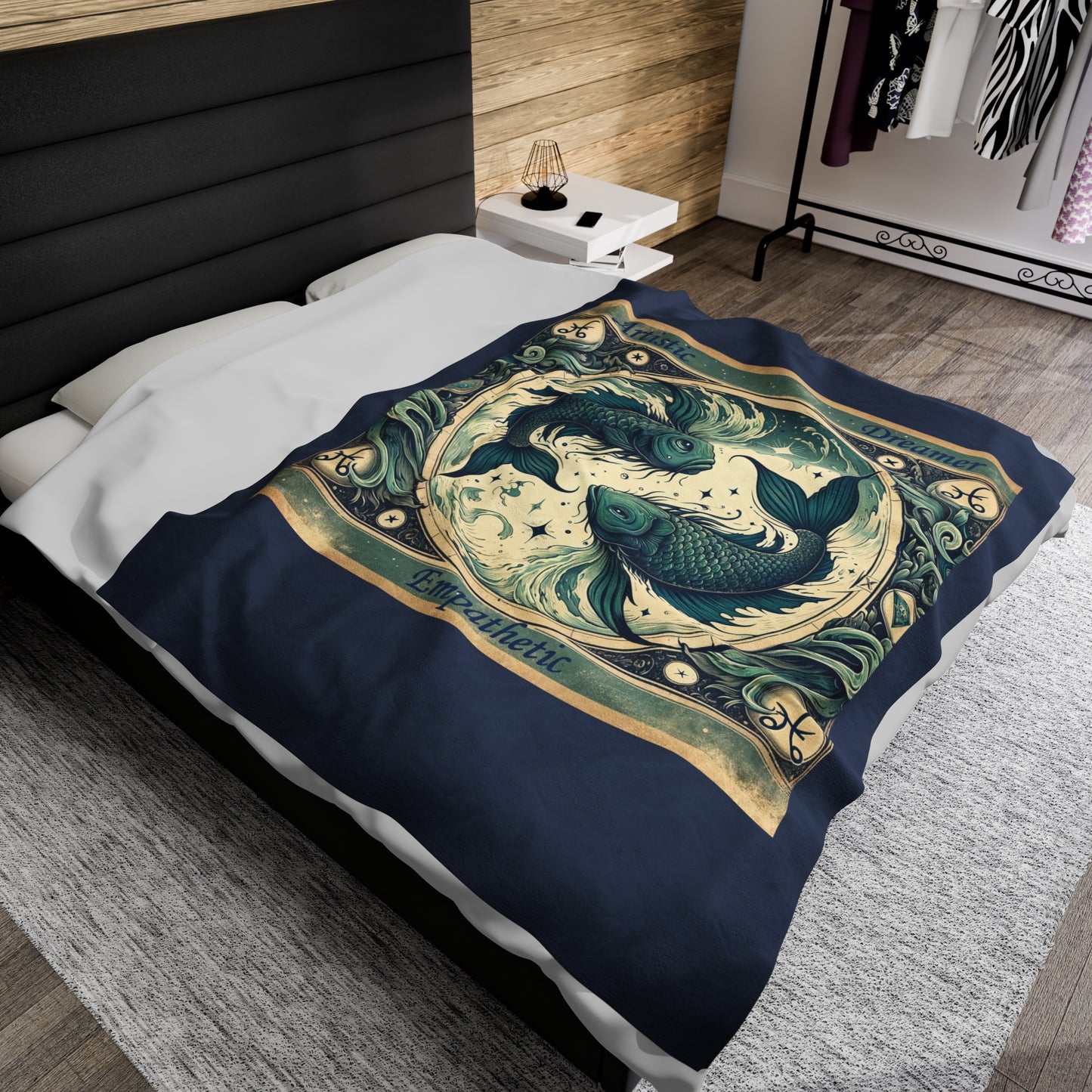 Vintage Pisces - Couverture en peluche en velours bleu vintage