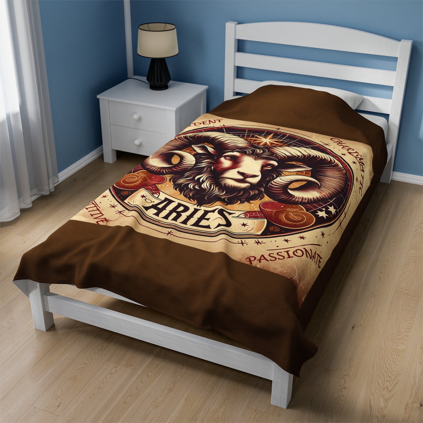 Couverture en peluche en velours marron avec motif du zodiaque Bélier vintage