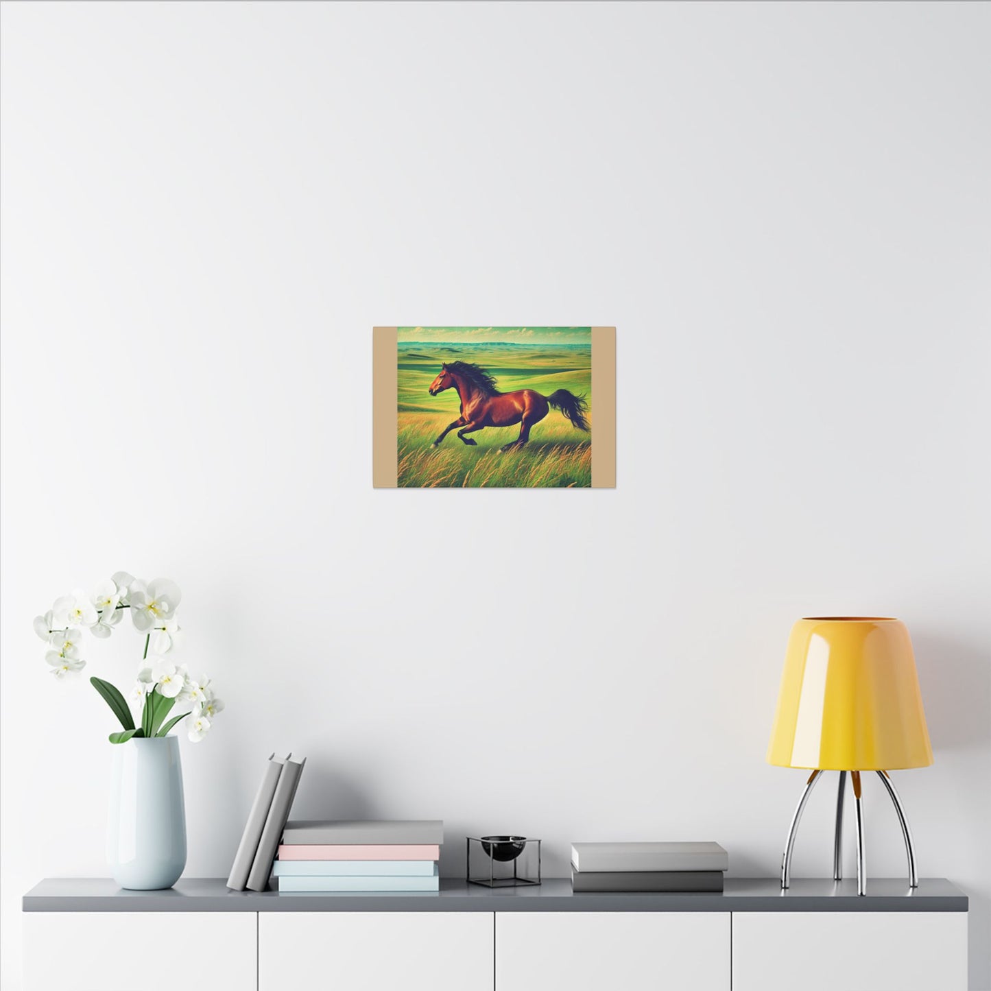 Canvas Gallery Wraps - Running Horse in Open Prairie Tan Canvas