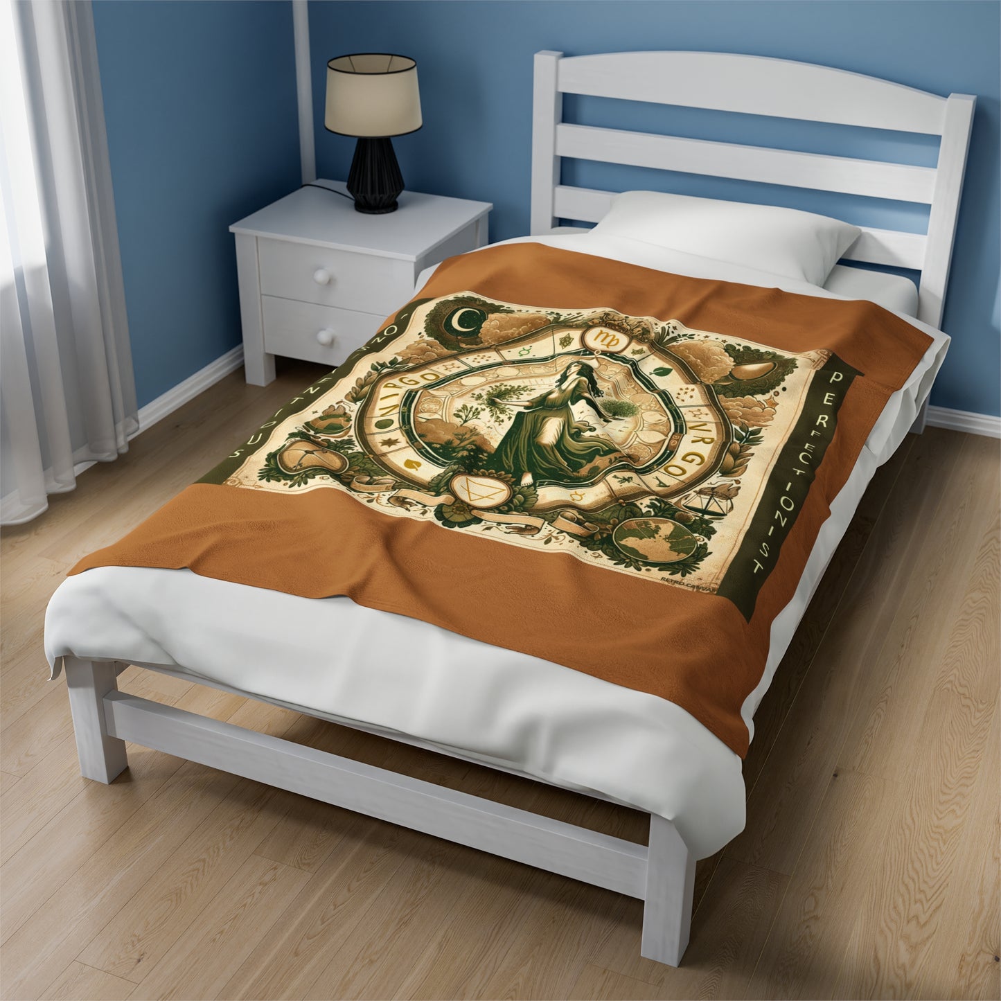 Couverture en peluche en velours marron clair avec motif vintage du zodiaque Vierge