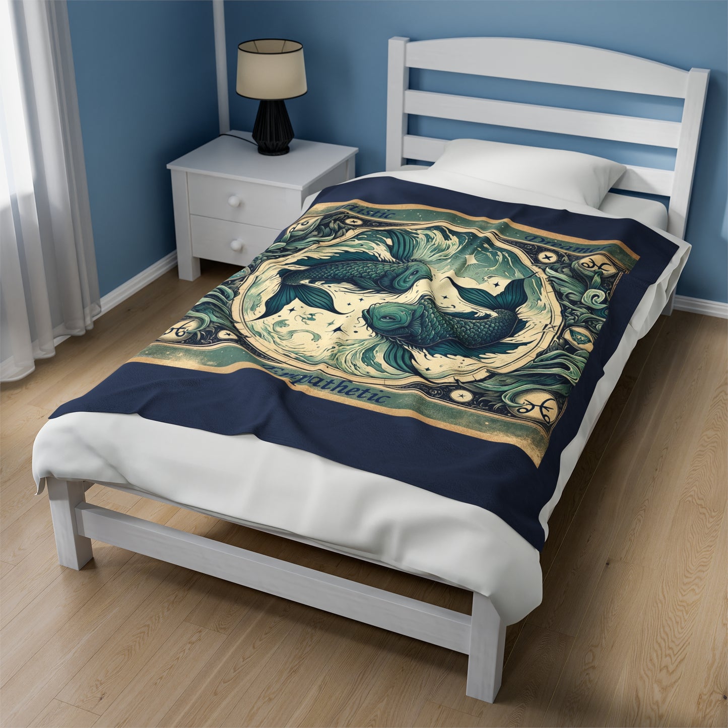 Vintage Pisces - Couverture en peluche en velours bleu vintage