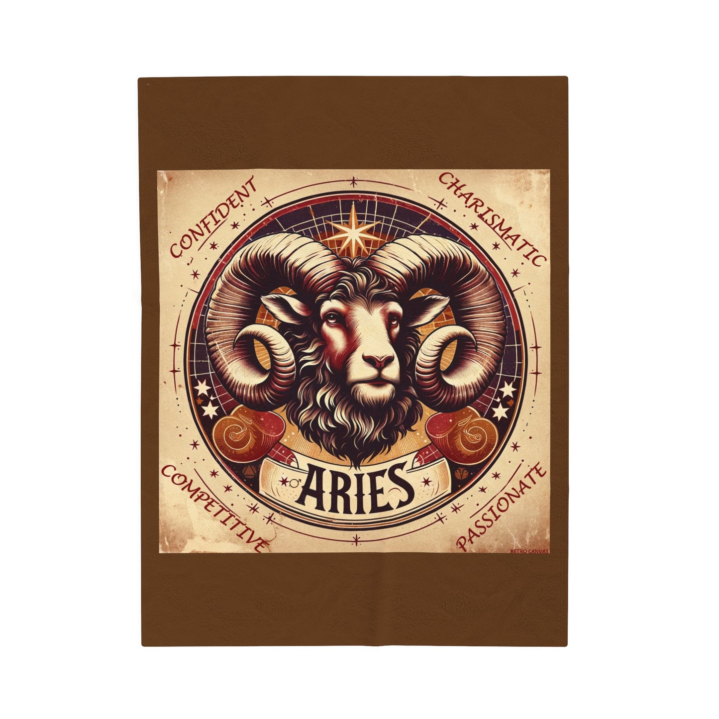 Couverture en peluche en velours marron avec motif du zodiaque Bélier vintage