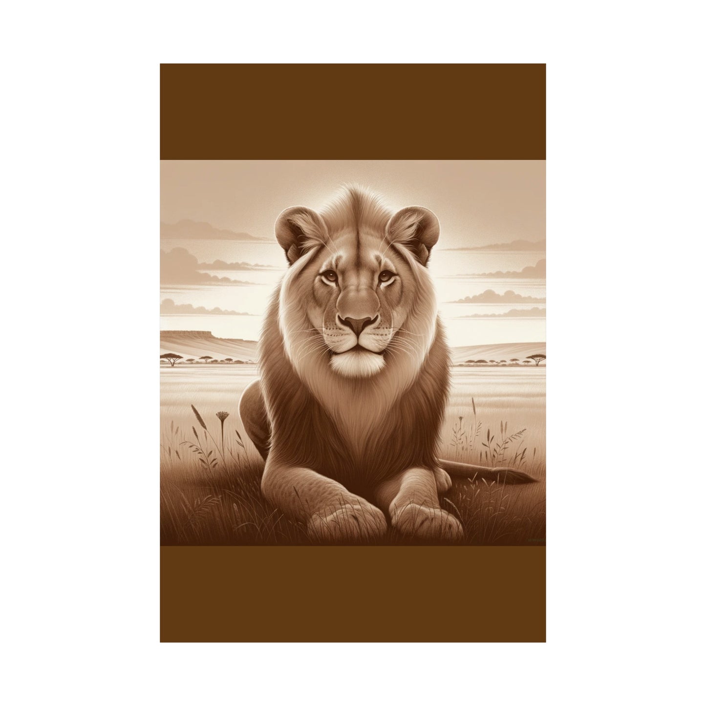 Décoration murale représentant un lion majestueux de safari - Affiche mate marron