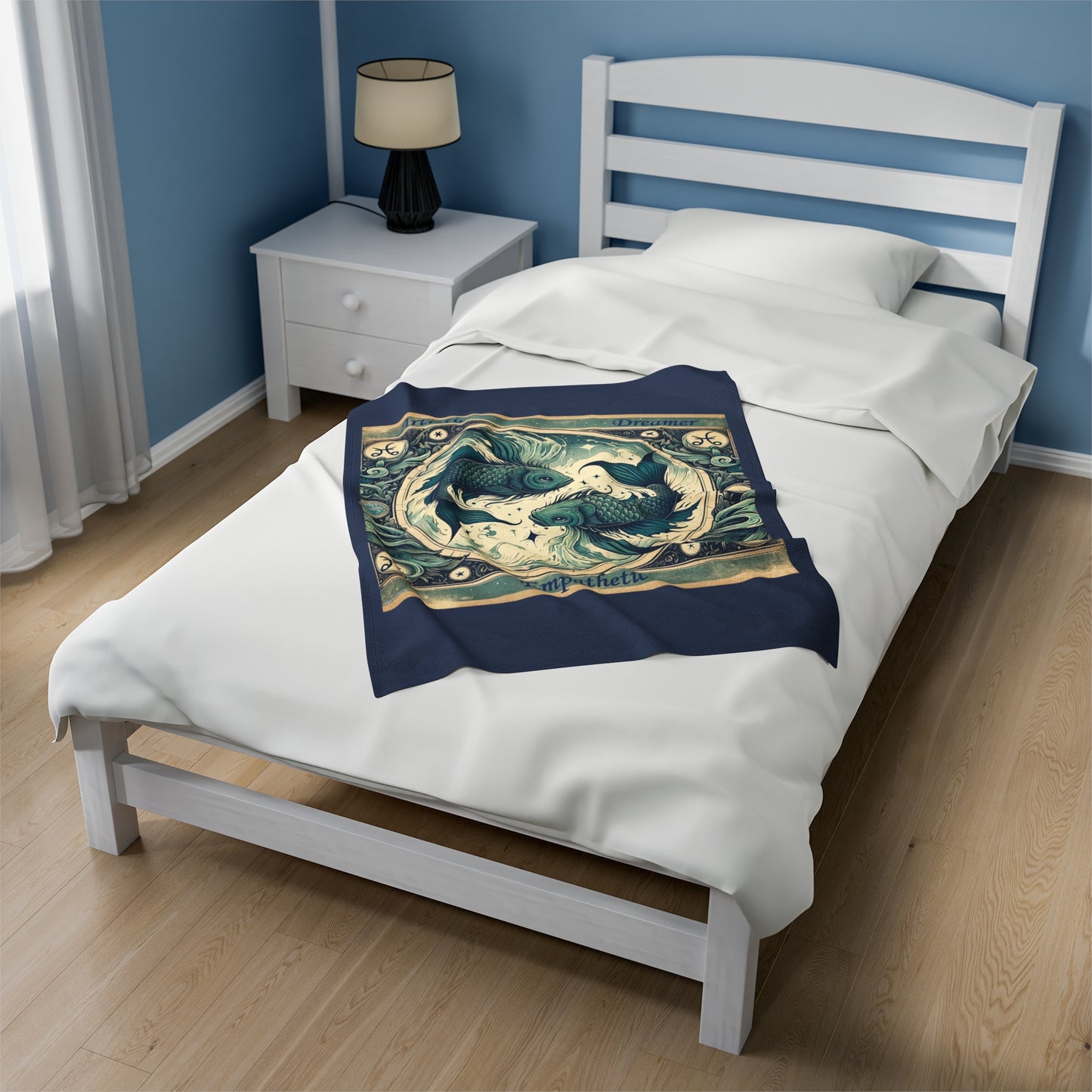 Vintage Pisces - Couverture en peluche en velours bleu vintage