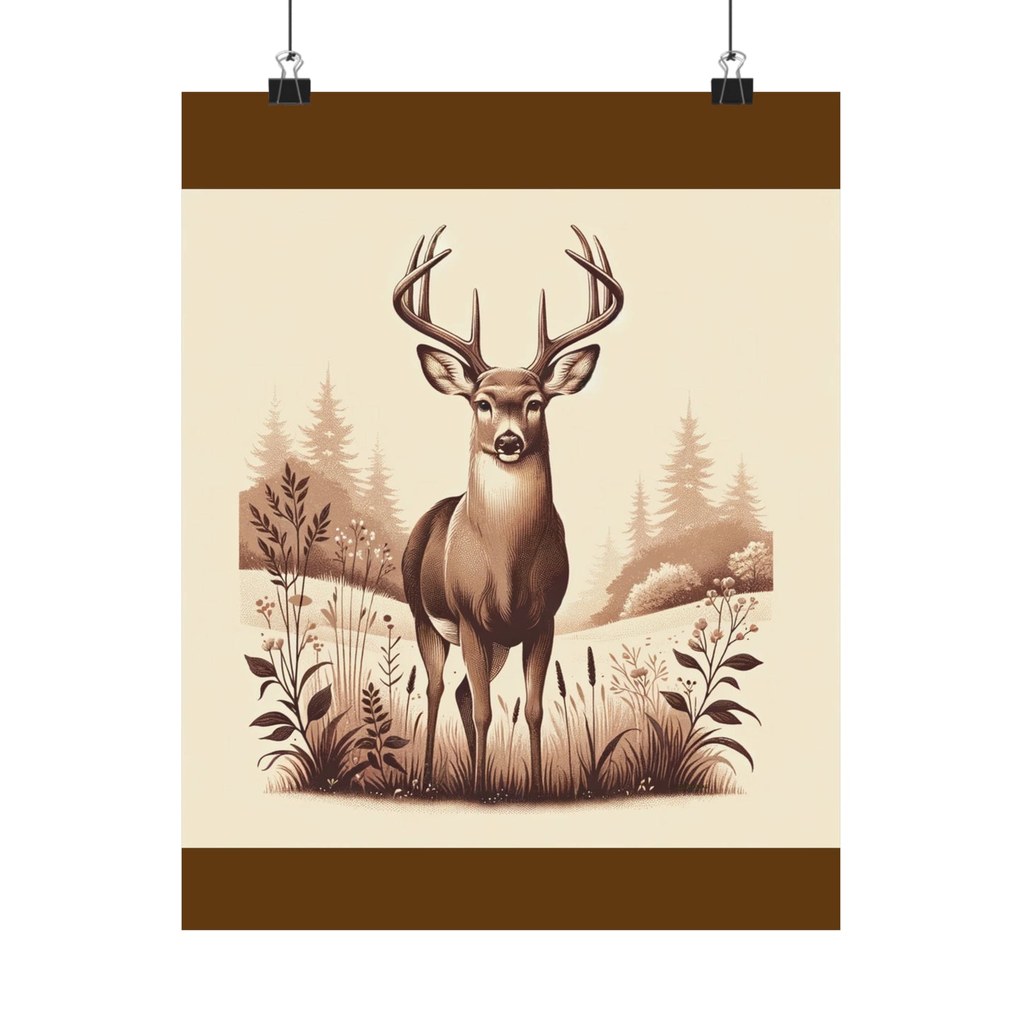 Cerf majestueux | Affiche verticale mate marron
