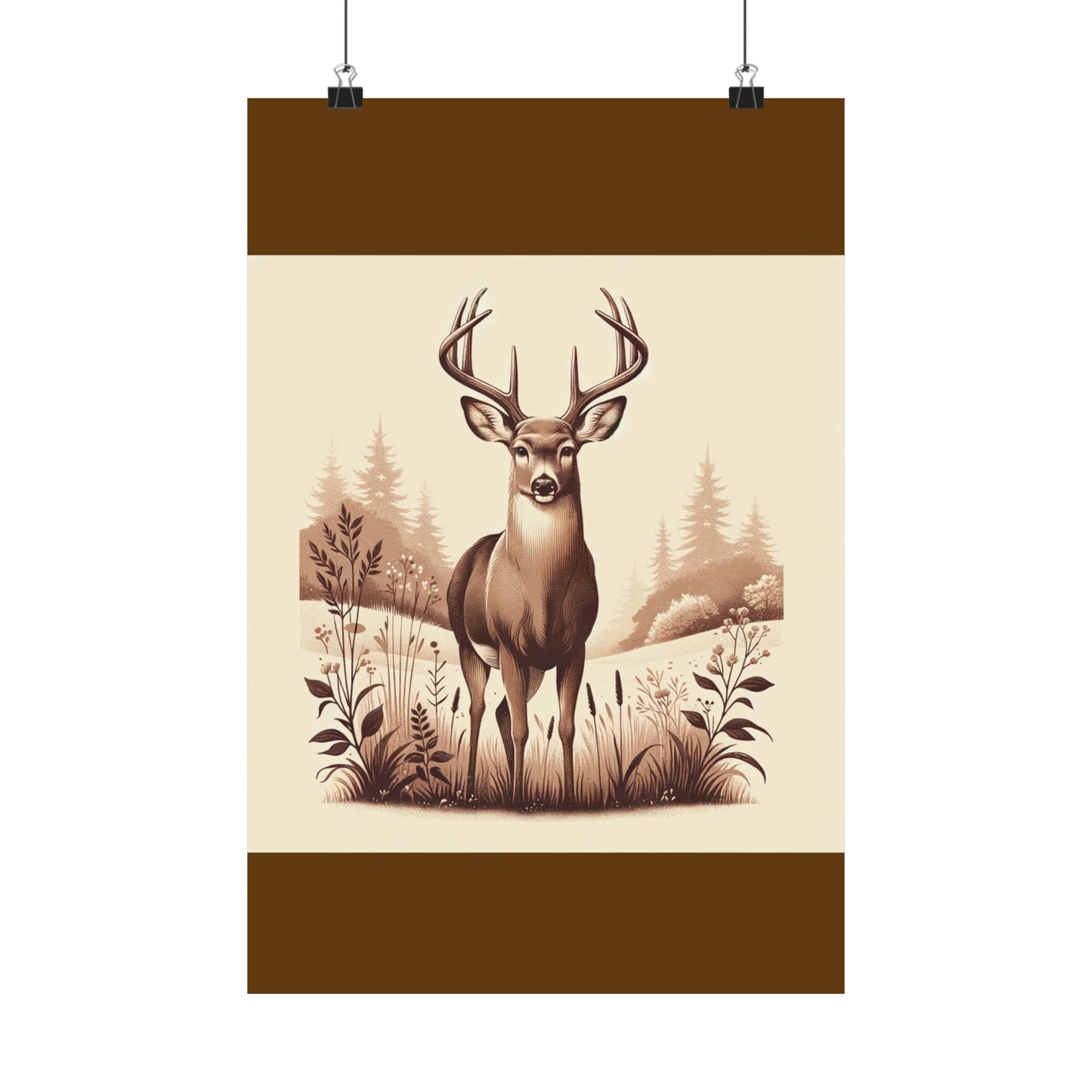 Cerf majestueux | Affiche verticale mate marron