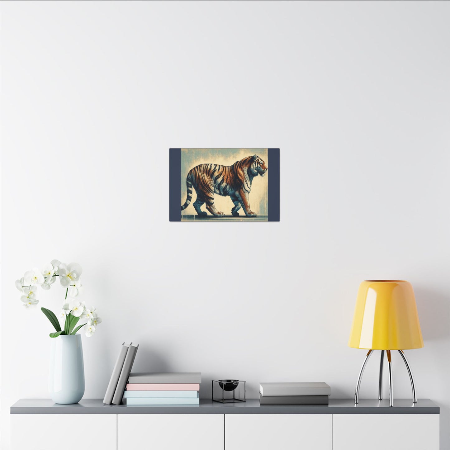 Tiger Safari Animal Wall Art - Blue Canvas