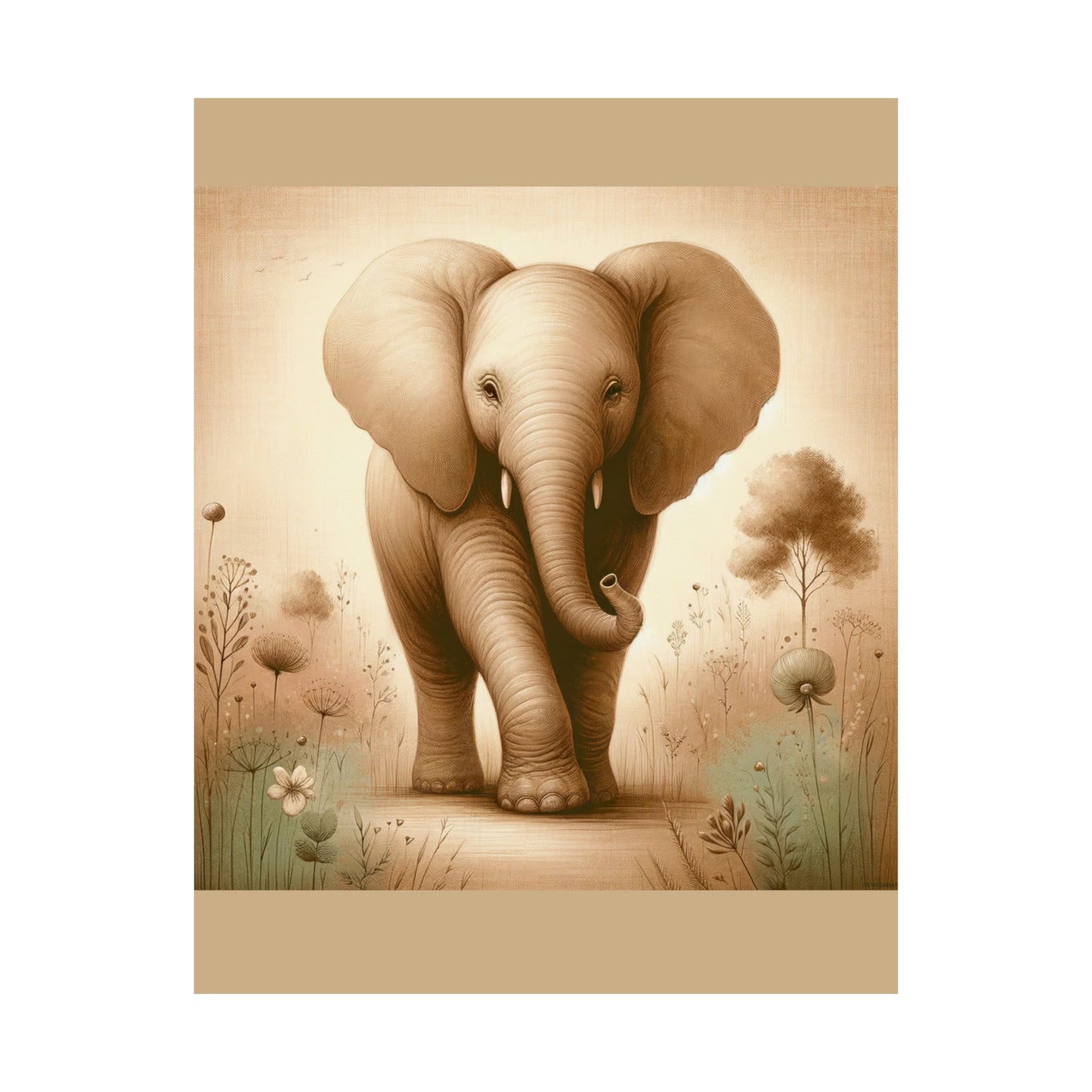 Éléphant majestueux | Affiche verticale mate beige