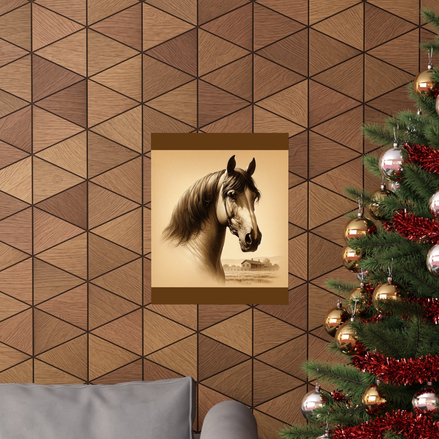 Affiche murale avec motif cheval - Marron mat