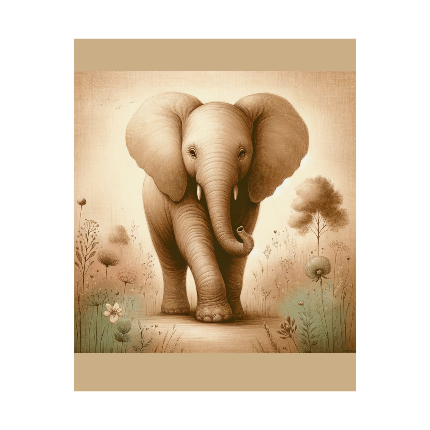 Éléphant majestueux | Affiche verticale mate beige