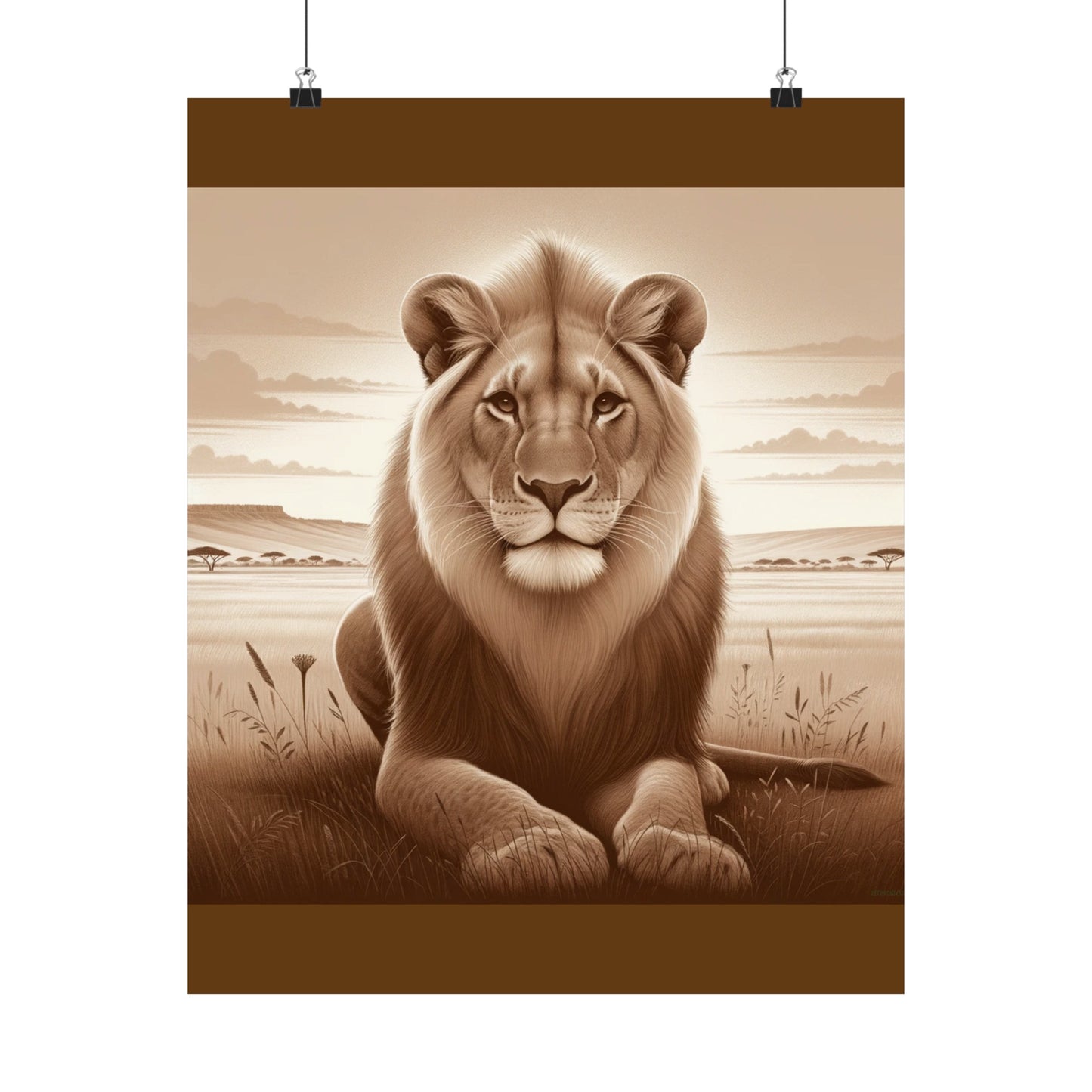 Décoration murale représentant un lion majestueux de safari - Affiche mate marron
