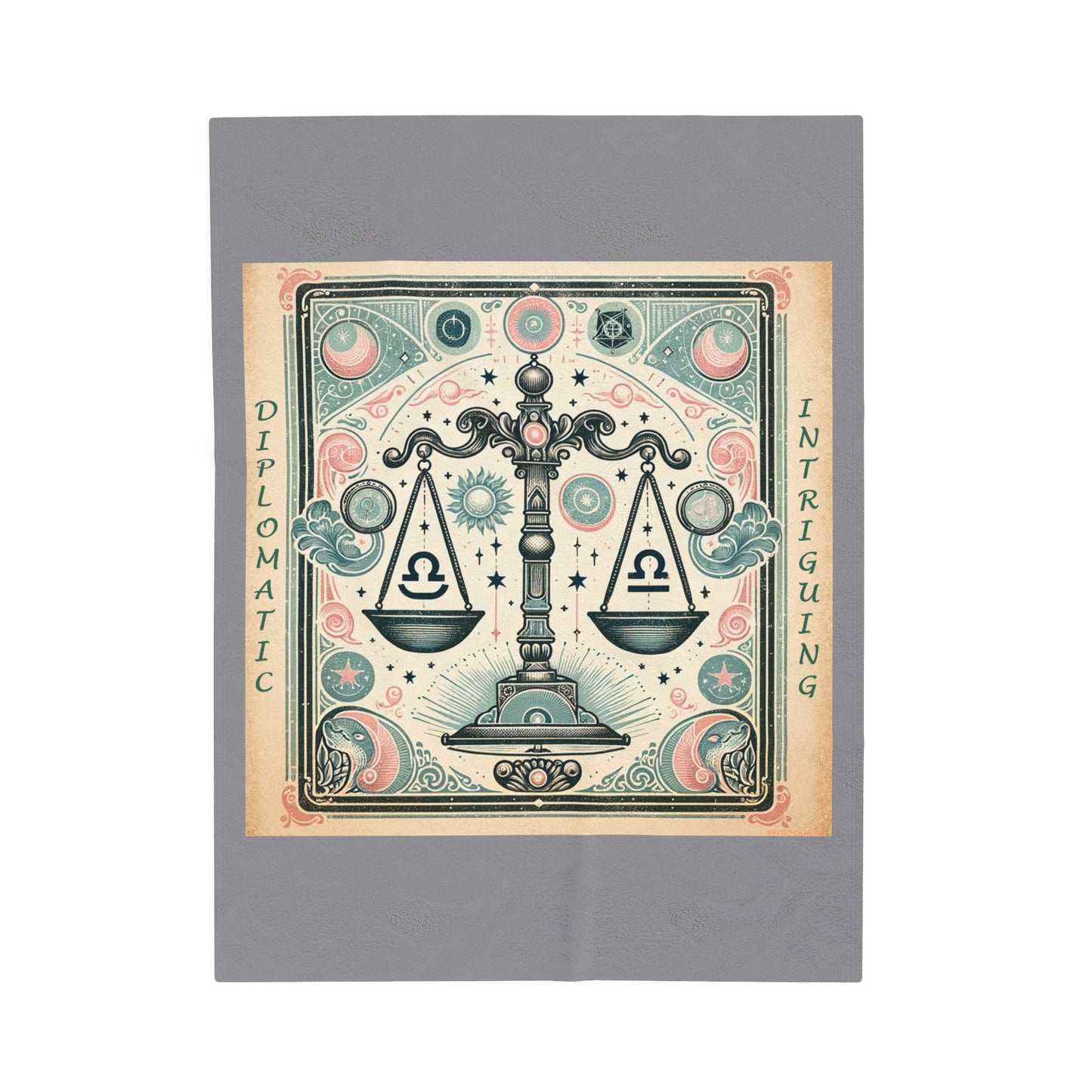 Couverture en peluche en velours gris avec motif vintage du zodiaque Balance