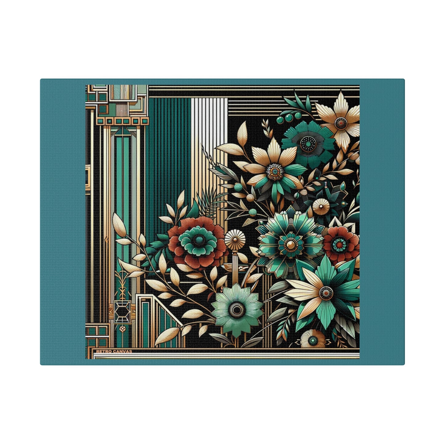 Bouquet de fleurs Art déco sur toile tendue noire