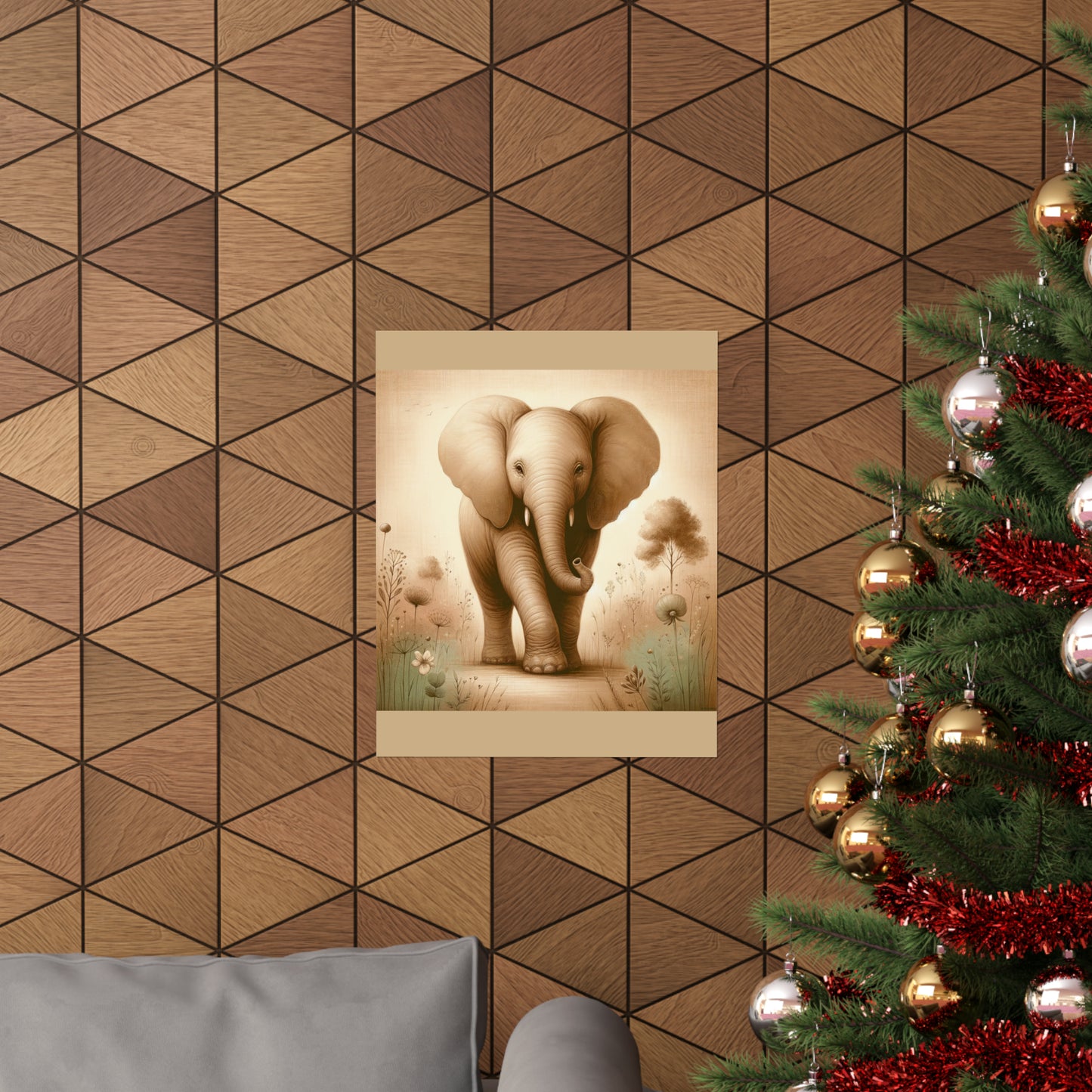 Éléphant majestueux | Affiche verticale mate beige
