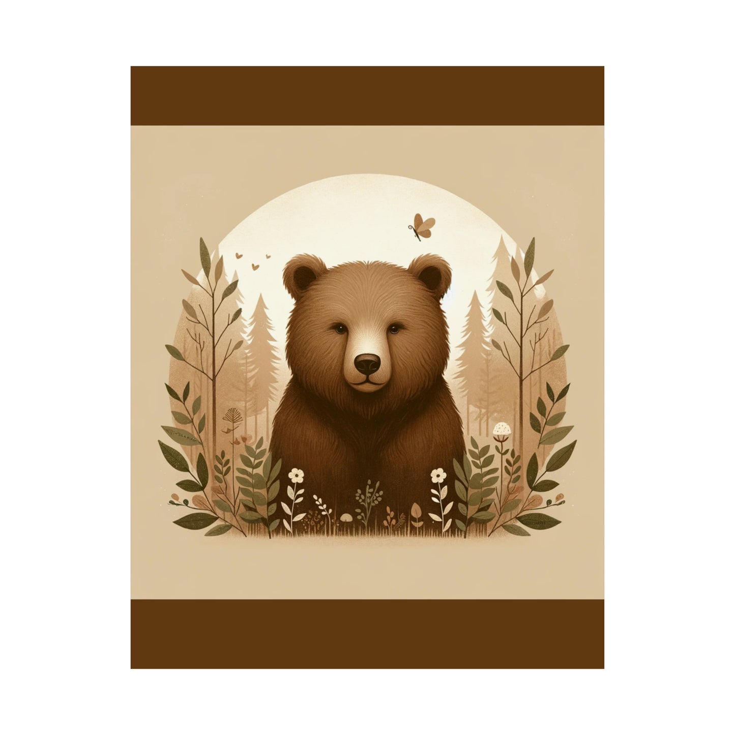 Affiche d'ours brun, idée cadeau pour chambre d'enfant | Affiche mate marron