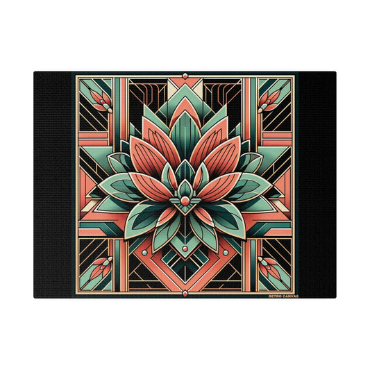 Tableau Art Déco Lotus sur toile tendue noire