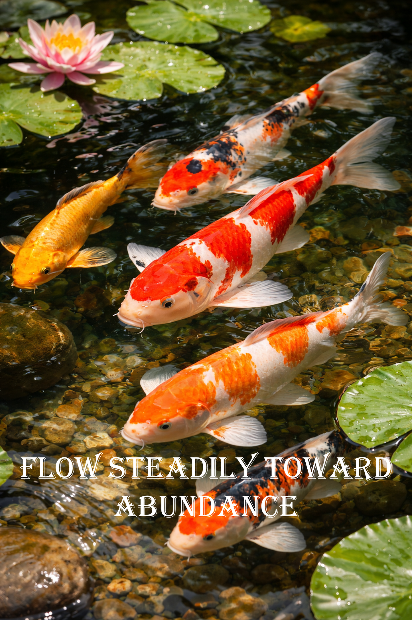 Koi Pond Poster - "Flow Steadily Toward Abundance" Motivational Wall Art