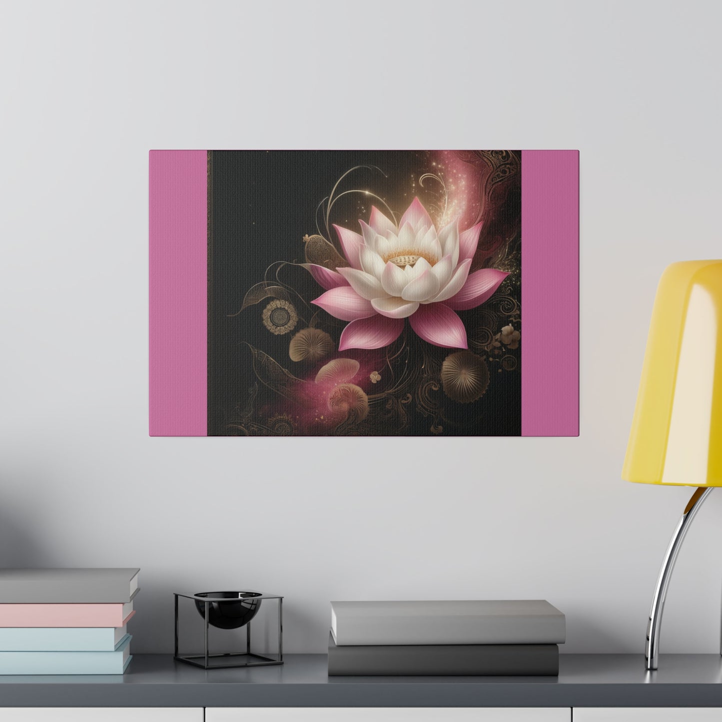 Ethereal Lotus Wall Art on Pink Stretched Canvas