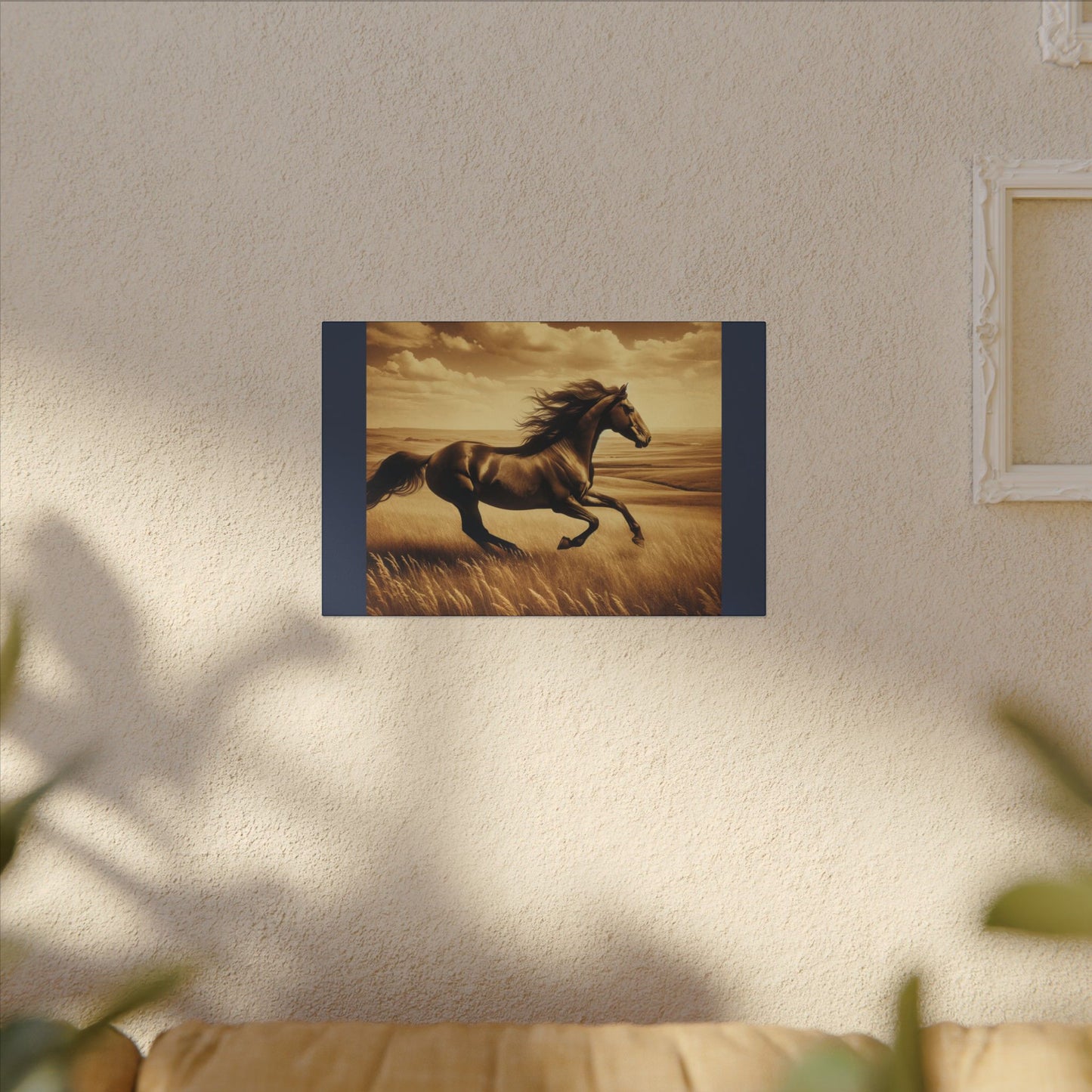 Running Horse Wall Art Horse Lovers Art |Vintage Blue Matte Stretched Canvas