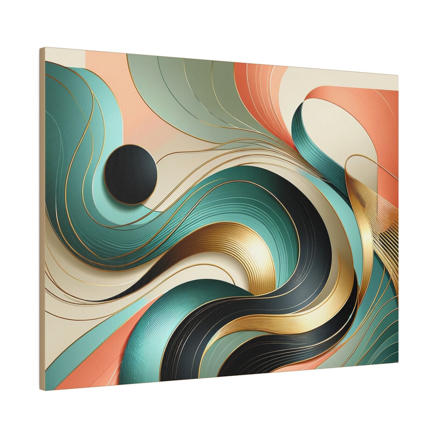 Swirl Black Salmon Gold Abstract Wall Art for Office Home Décor for Living Room Retro Themed Art on Tan Canvas